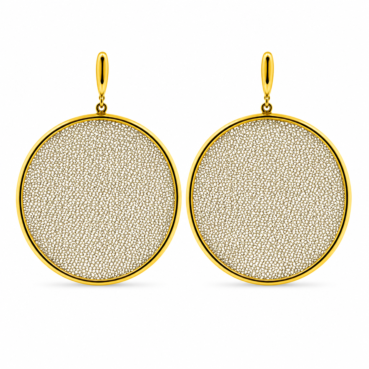 AIMA 18K Gold Vermeil Medium Round Drop Earrings with Gold Mesh