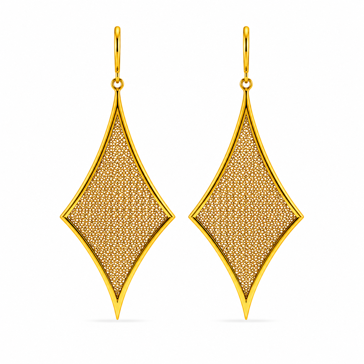 AIMA 18K Gold Vermeil Diamond Drop Earrings with Gold Mesh
