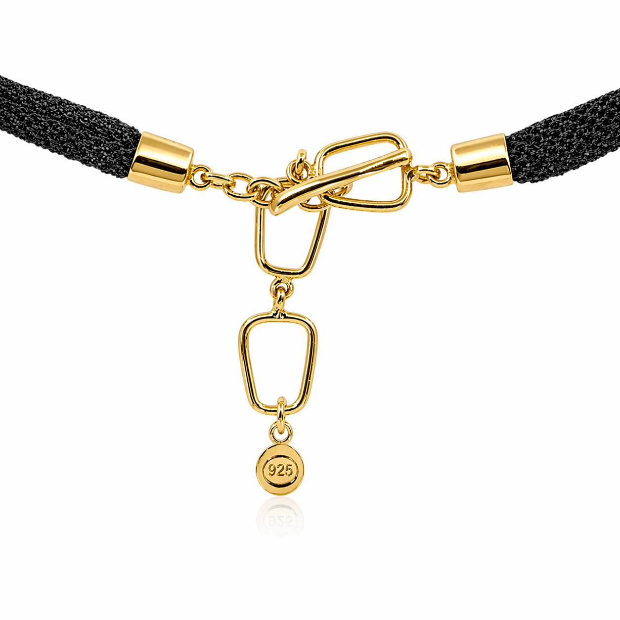 AIMA 18K Gold Vermeil Dangle Necklace with Black Mesh