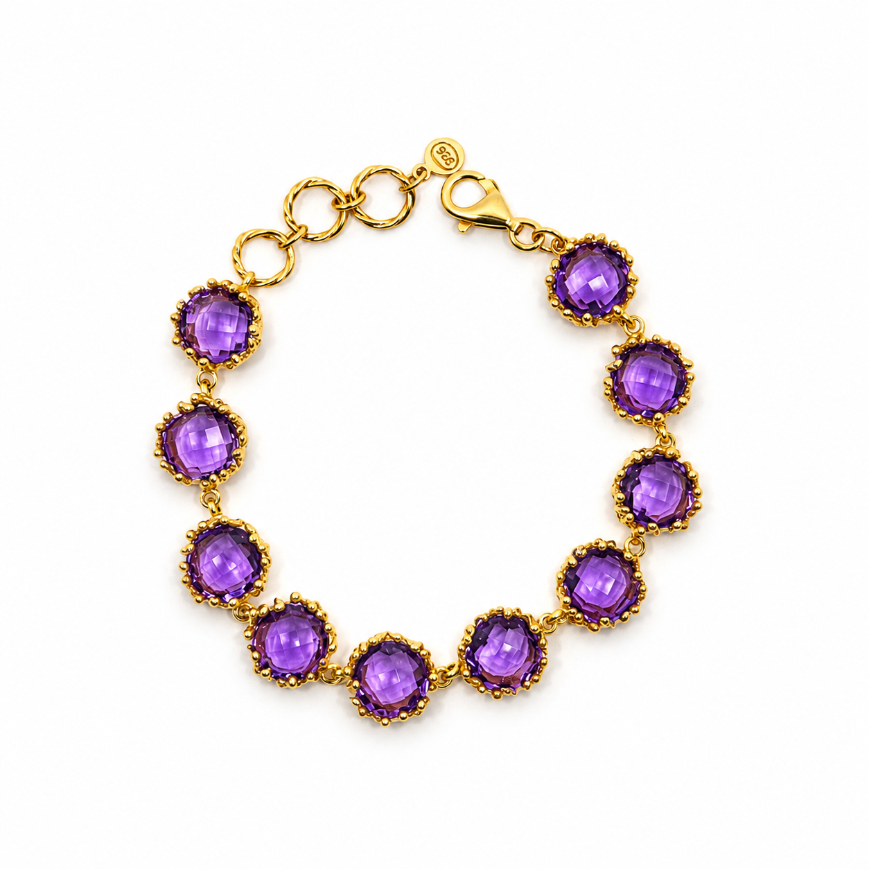 NURAI 18K Gold Vermeil Round Station Bracelet with Amethyst