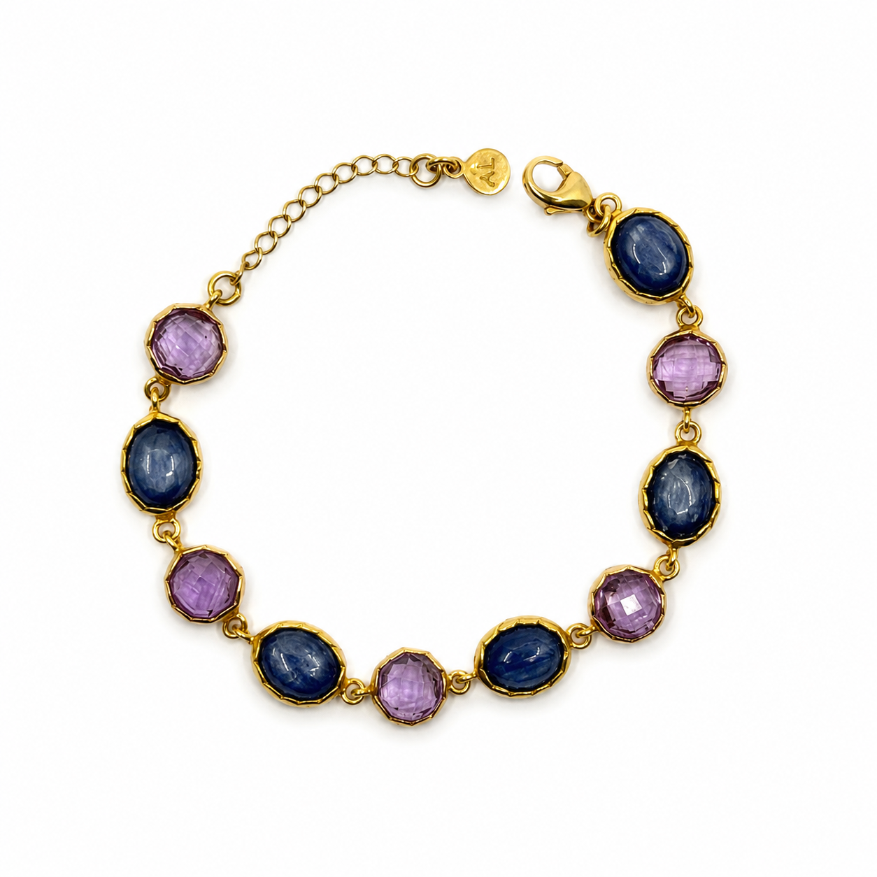 DUNE 18K Gold Vermeil Cabochon Link Bracelet with Kyanite and Amethyst