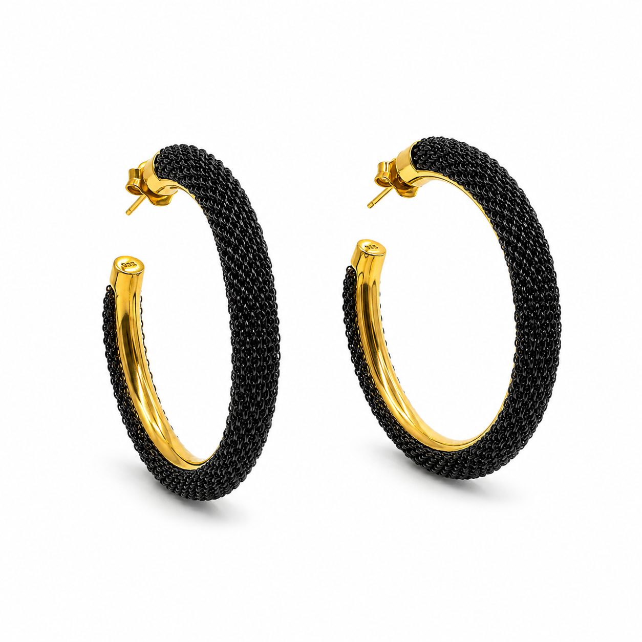 AIMA 18K Gold Vermeil Large Hoop Earrings with Black Mesh