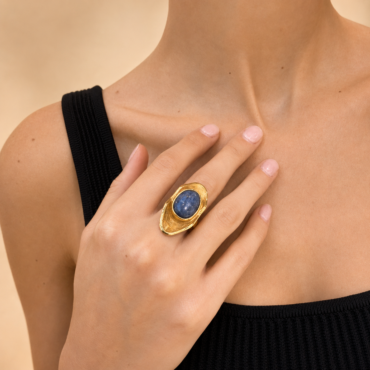 DUNE 18K Gold Vermeil Statement Ring with Kyanite
