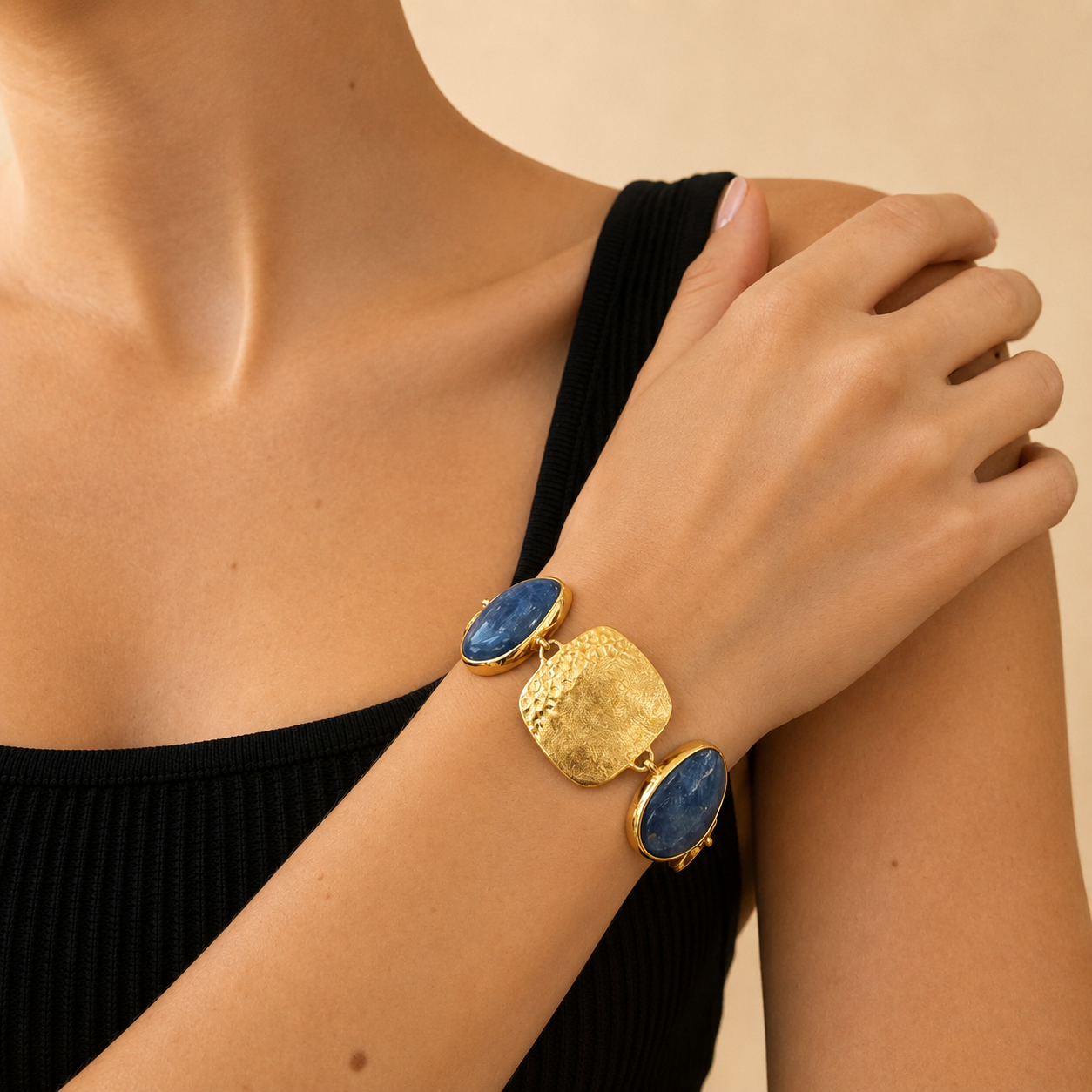 DUNE 18K Gold Vermeil Statement Link Bracelet with Kyanite