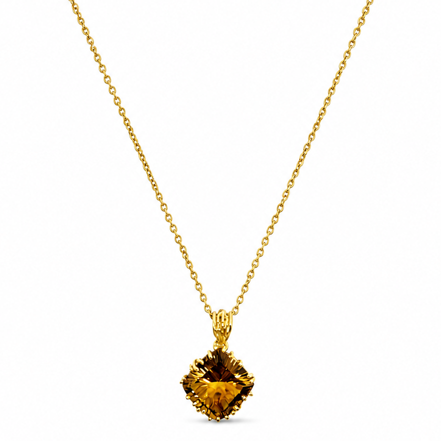 NURAI 18K Gold Vermeil Cushion Pendant Necklace with Citrine