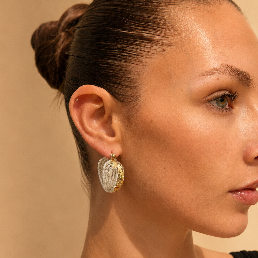 RICAMI Sterling Silver and 18K Gold Vermeil Motif Twisted Hoop Earring