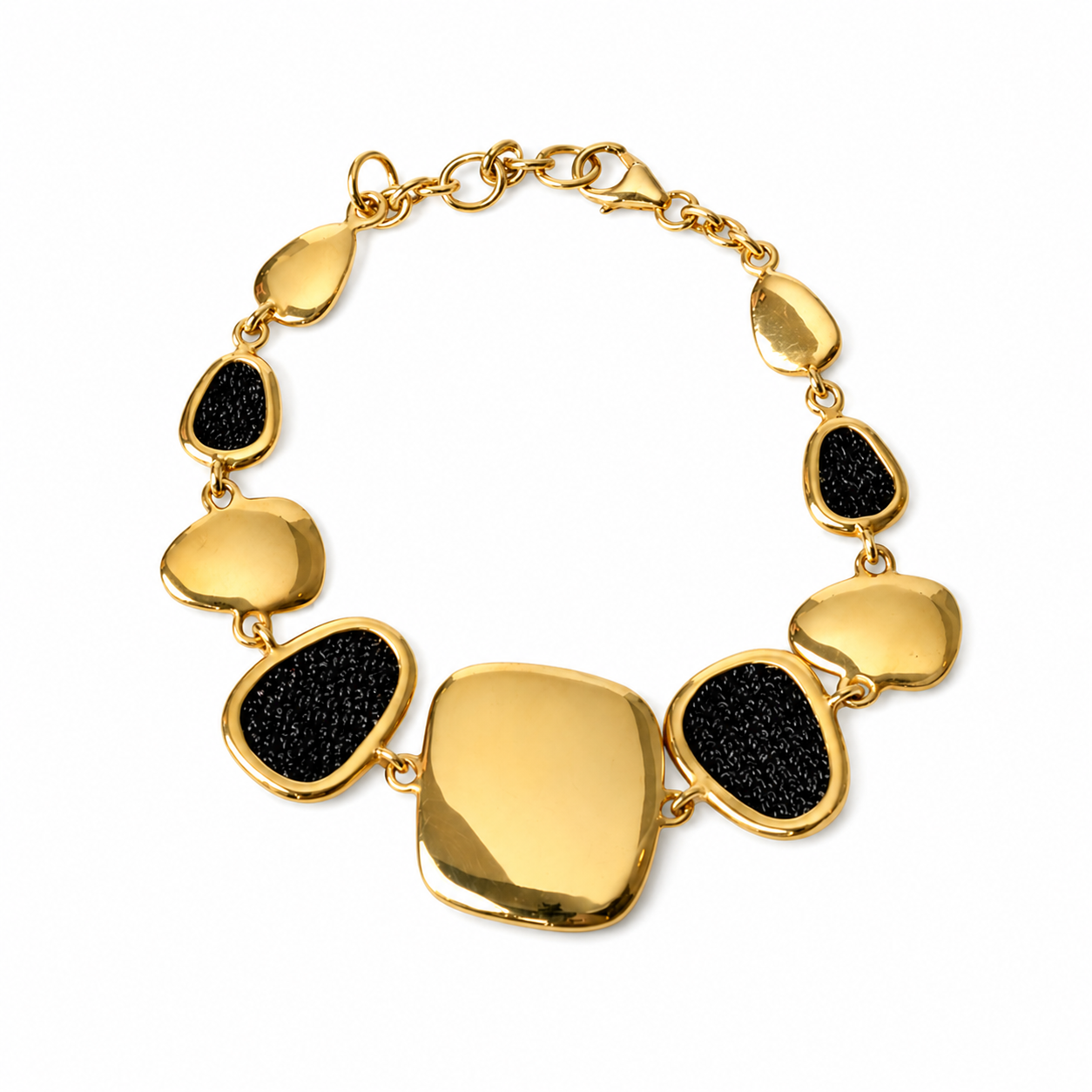 AIMA 18K Gold Vermeil Statement Link Bracelet with Black Mesh
