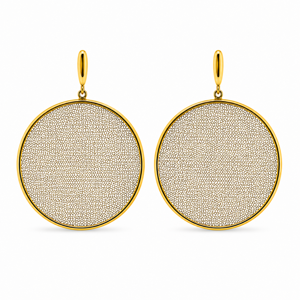 AIMA 18K Gold Vermeil Extra Large Round Drop Earrings with Gold Mesh