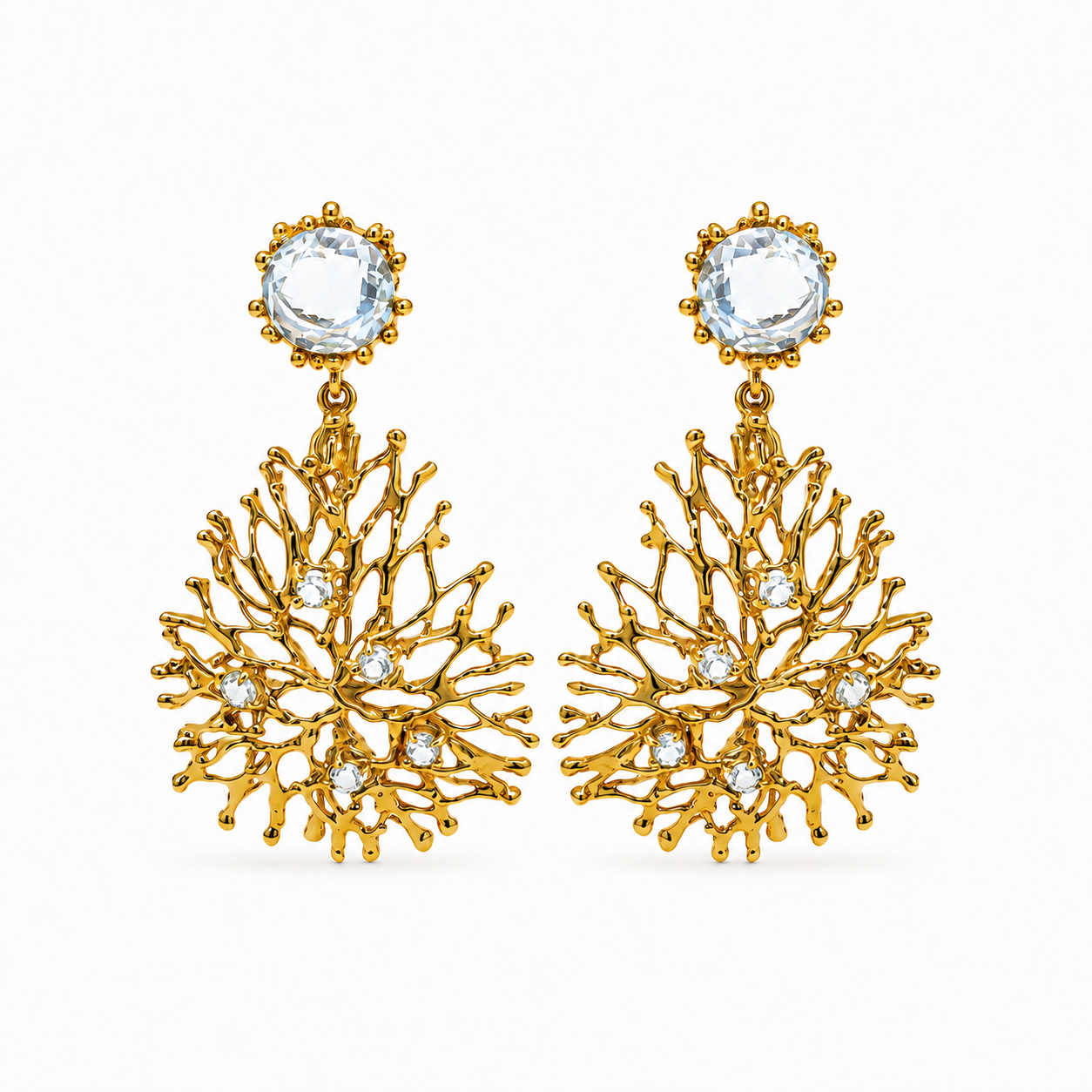 NURAI 18K Gold Vermeil Linked Drop Earrings with Blue Topaz
