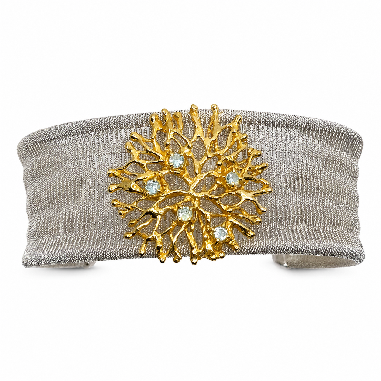 NURAI 18K Gold Vermeil Ricami Cuff Bracelet with Blue Topaz