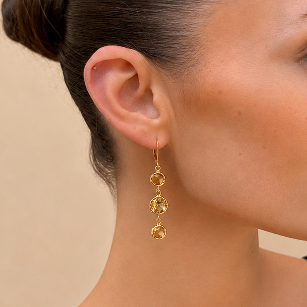 AURORA 18K Gold Vermeil Multi Stone Drop Earring with Citrine