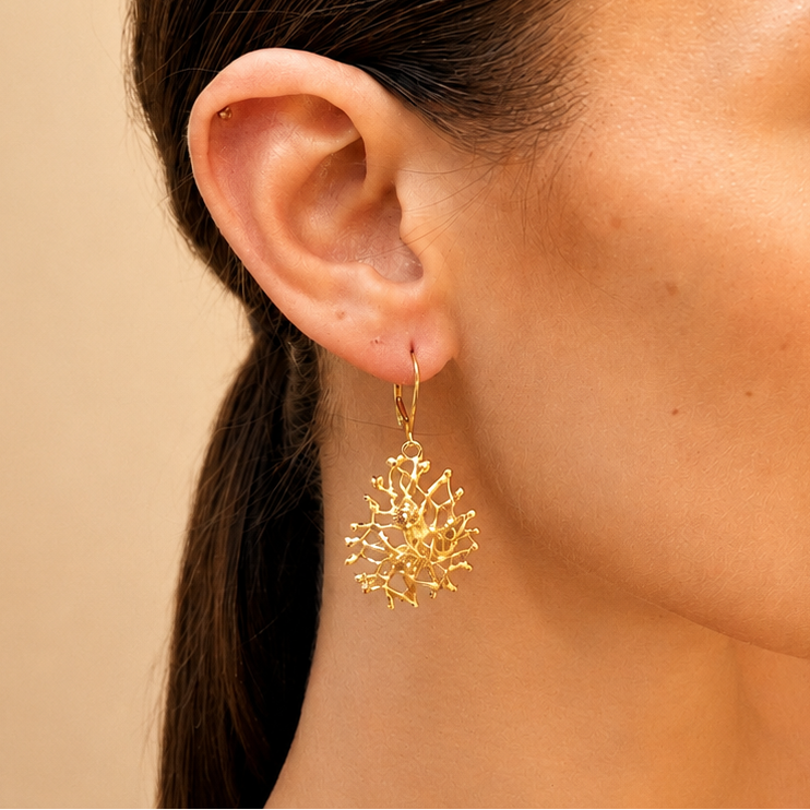 NURAI 18K Gold Vermeil Hoop Drop Earrings with Citrine