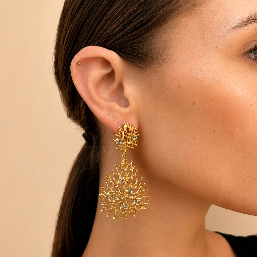 NURAI 18K Gold Vermeil Double Drop Earrings with Blue Topaz