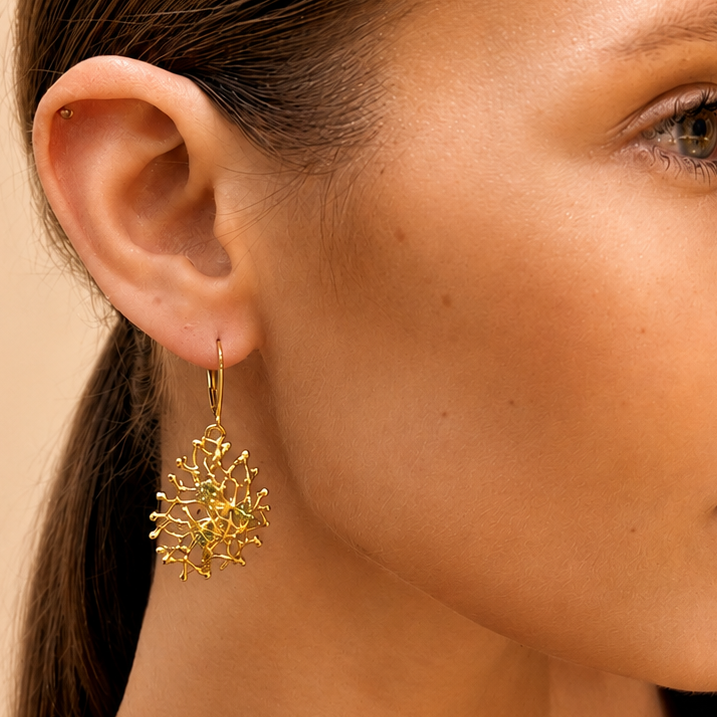 NURAI 18K Gold Vermeil Hoop Drop Earrings with Peridot