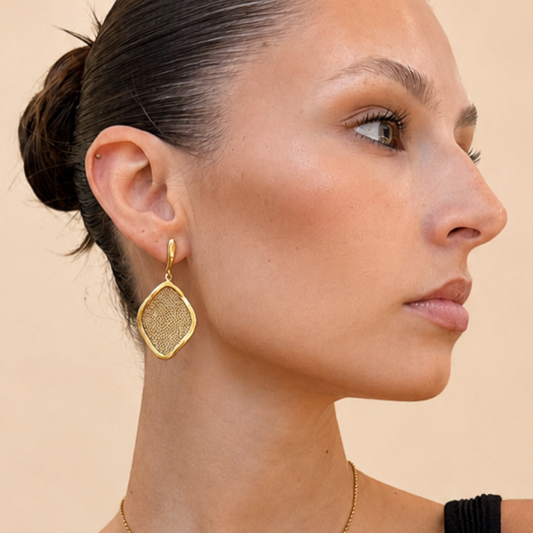 AIMA 18K Gold Vermeil Small Drop Earring with Gold Mesh