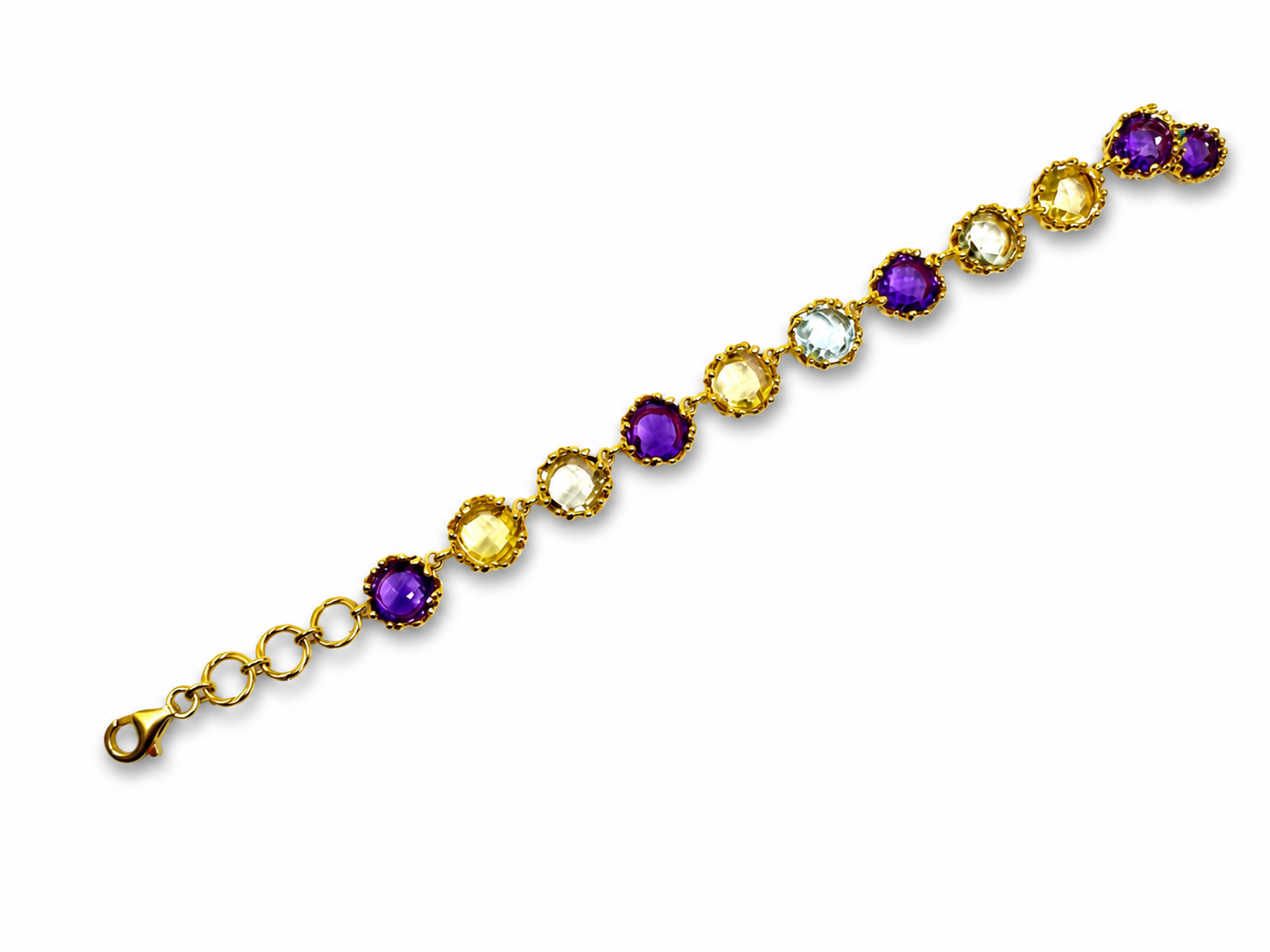 NURAI 18K Gold Vermeil Round Station Necklace with Amethyst, Green Amethyst, Blue Topaz and Lemon Quartz