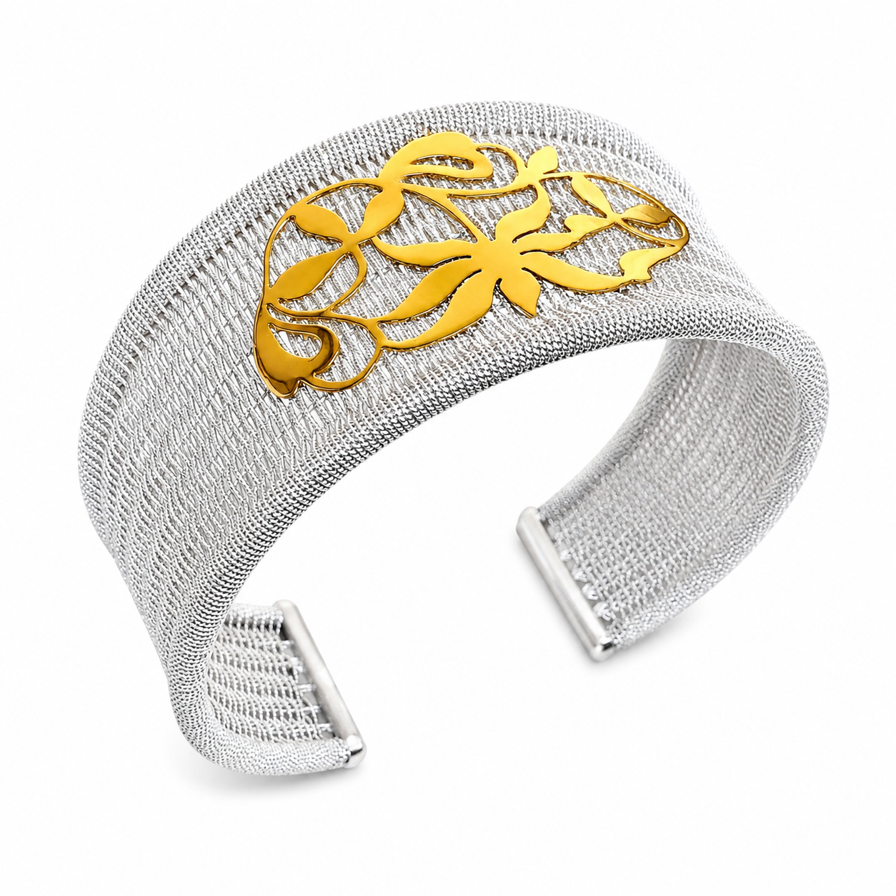 RICAMI Sterling Silver and Solid 18K Gold wide-cuff Bracelet