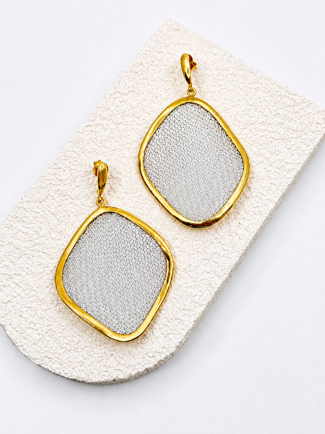 AIMA 18K Gold Vermeil Drop Earring with Silver Mesh