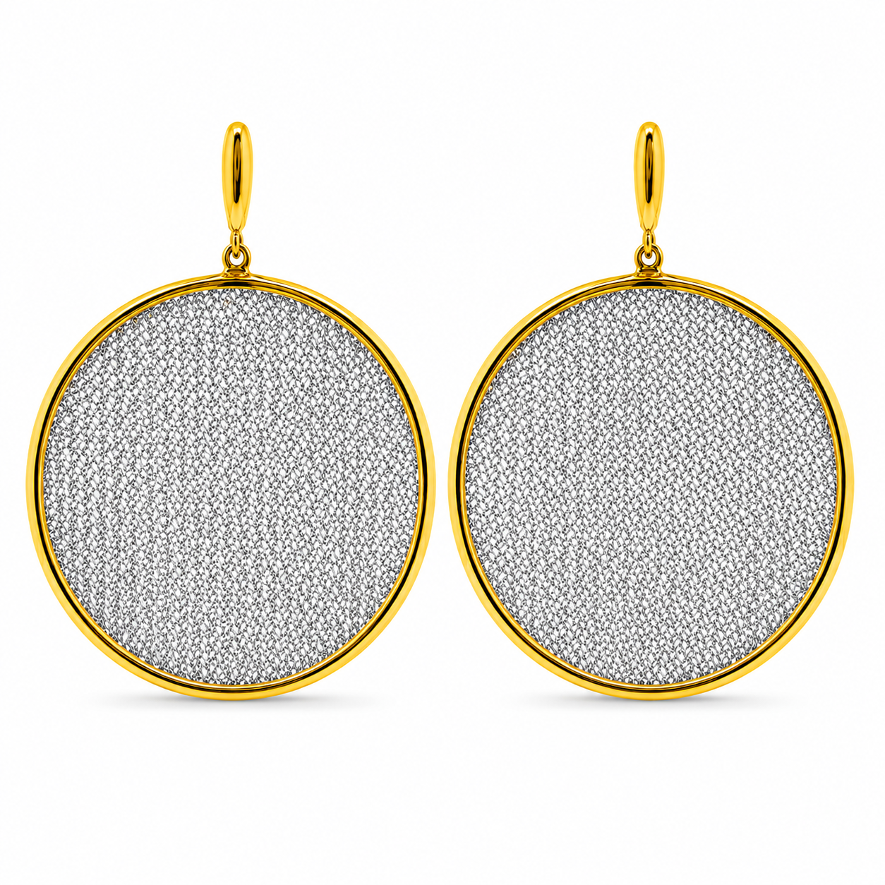 AIMA 18K Gold Vermeil Medium Round Drop Earrings with Silver Mesh
