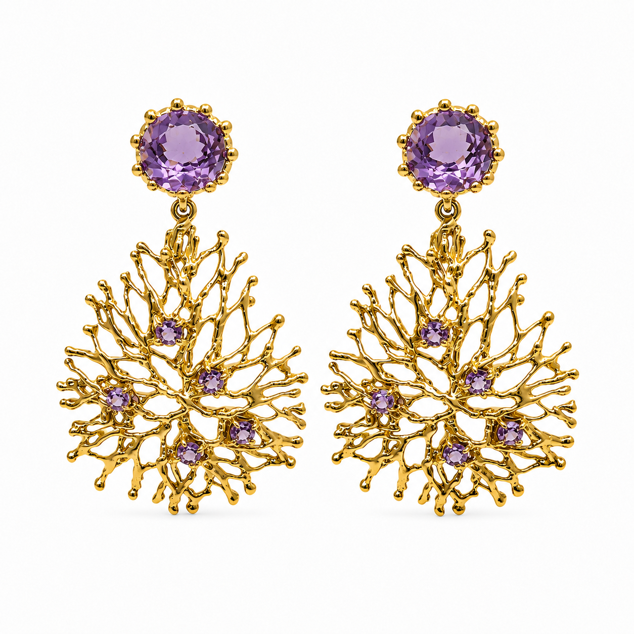 NURAI 18K Gold Vermeil Linked Drop Earrings with Amethyst