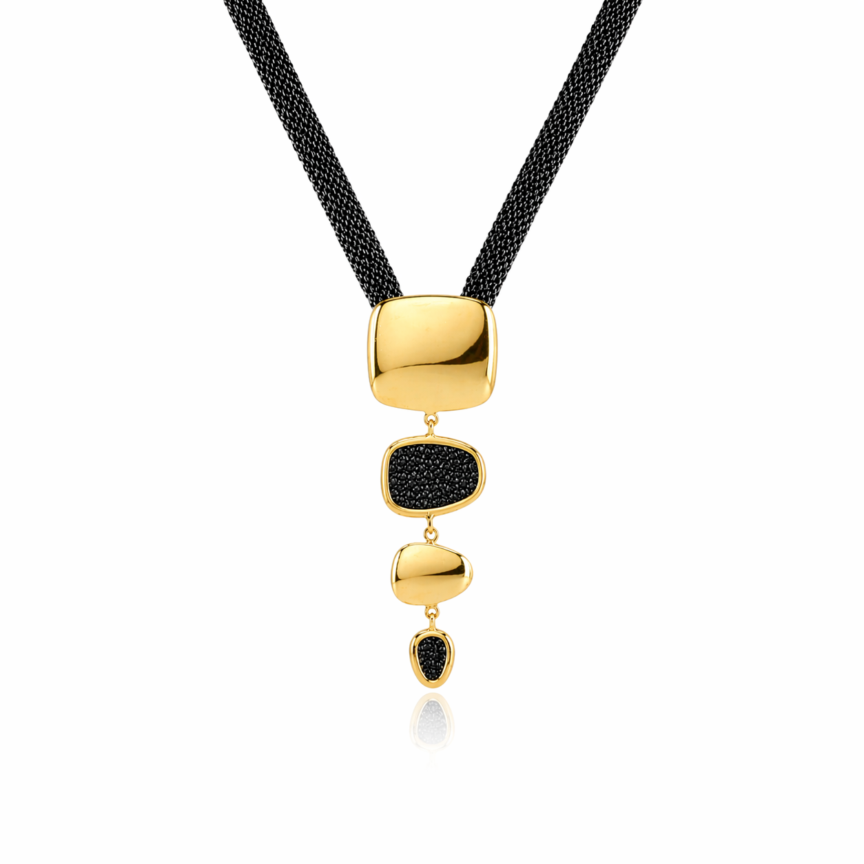 AIMA 18K Gold Vermeil Dangle Necklace with Black Mesh