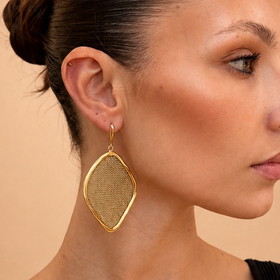 AIMA 18K Gold Vermeil Drop Earring with Gold Mesh