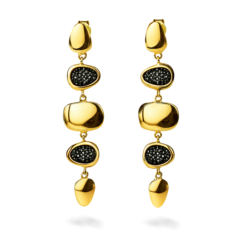 AIMA 18K Gold Vermeil Dangle Earring with Black Mesh