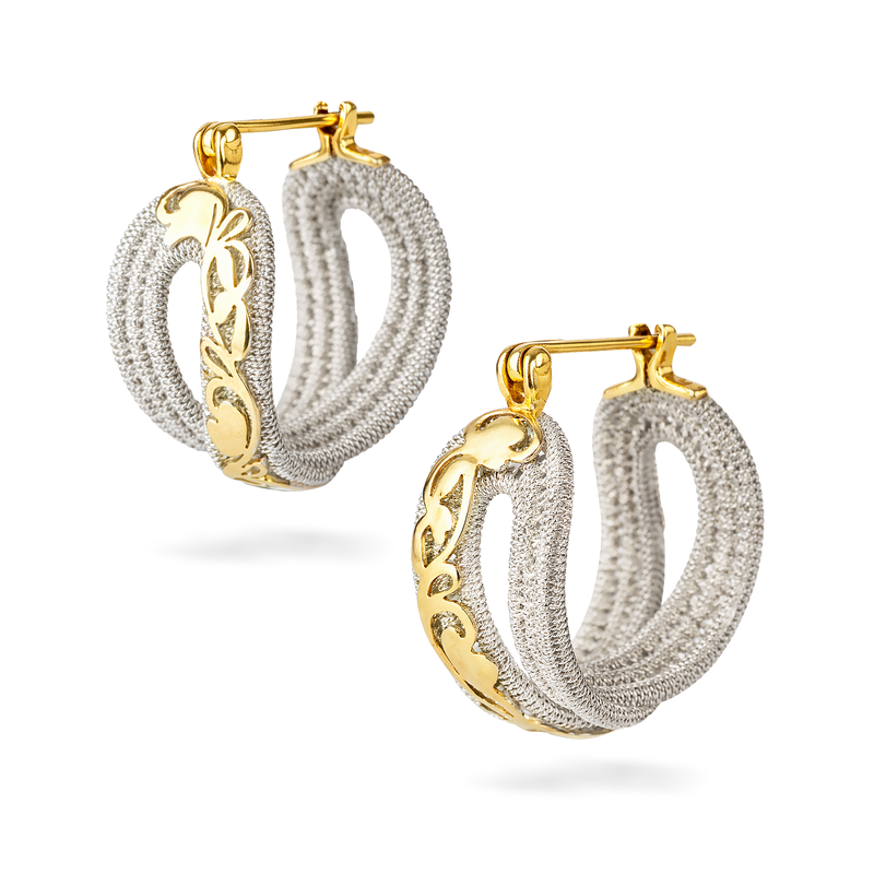 RICAMI Sterling Silver and 18K Gold Vermeil Motif Twisted Hoop Earring
