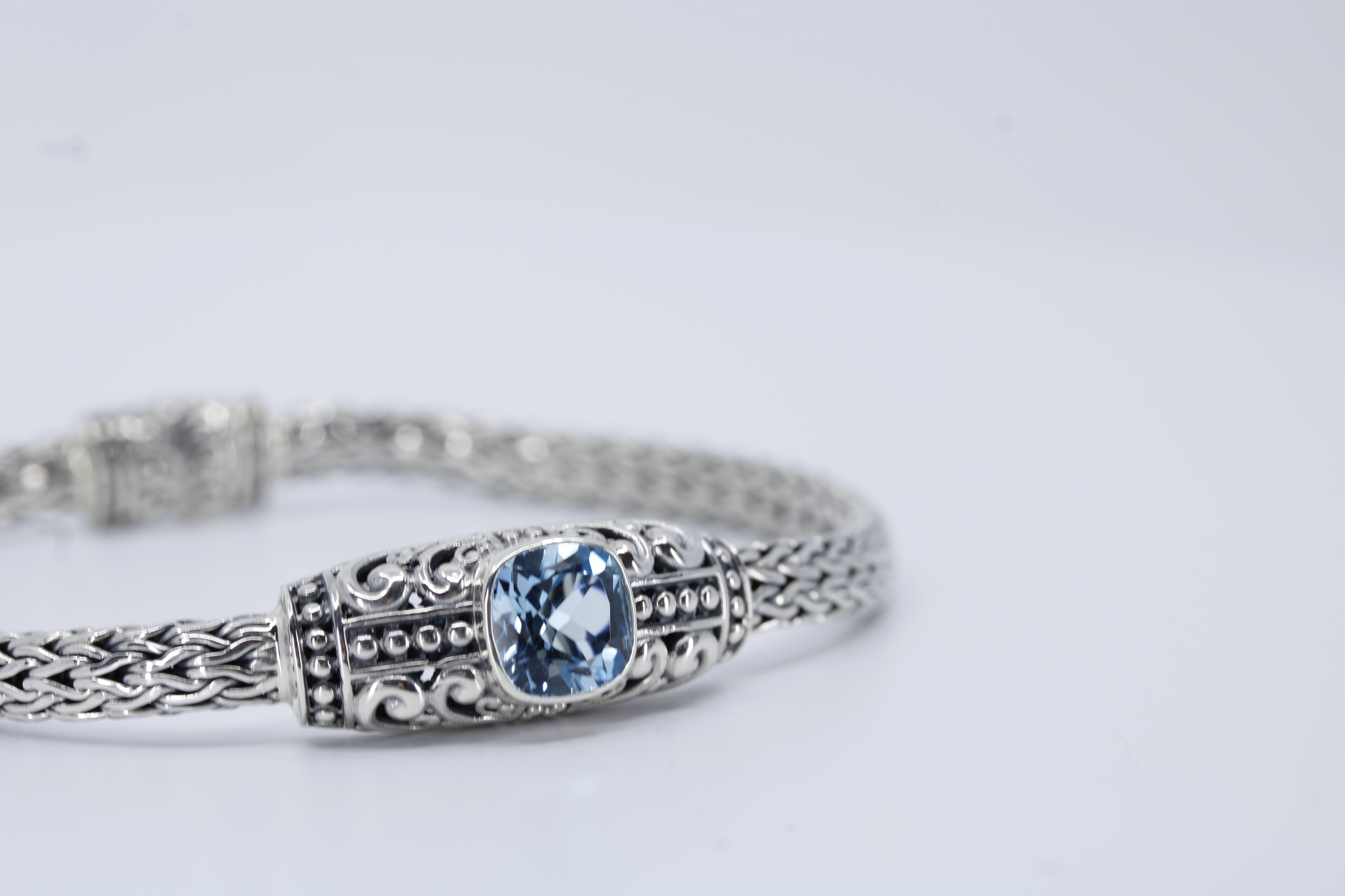 Casa Bali Woven Station Bracelet with Blue Topaz
