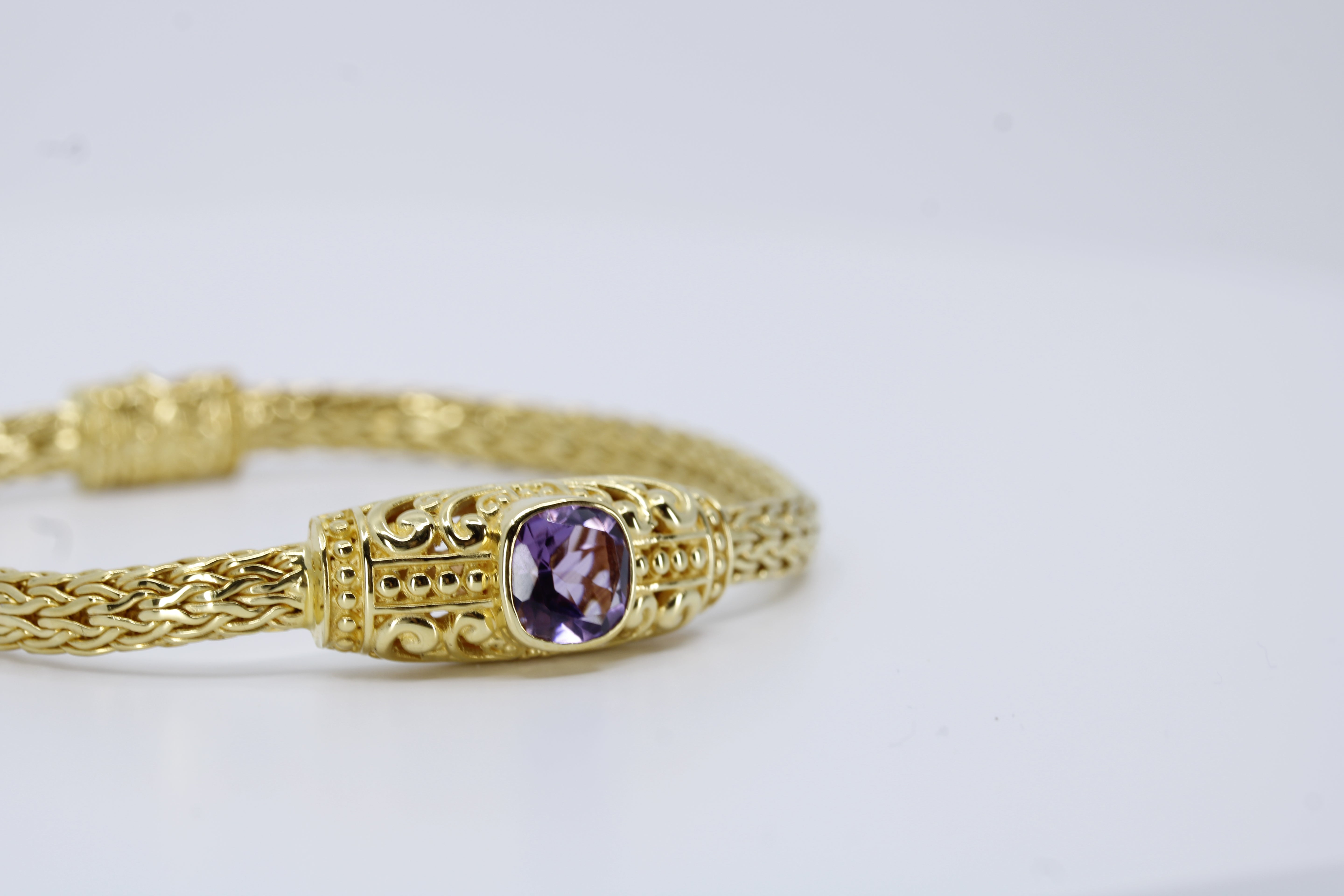 Casa Bali 18K Gold Vermeil Woven Station Bracelet with Amethyst