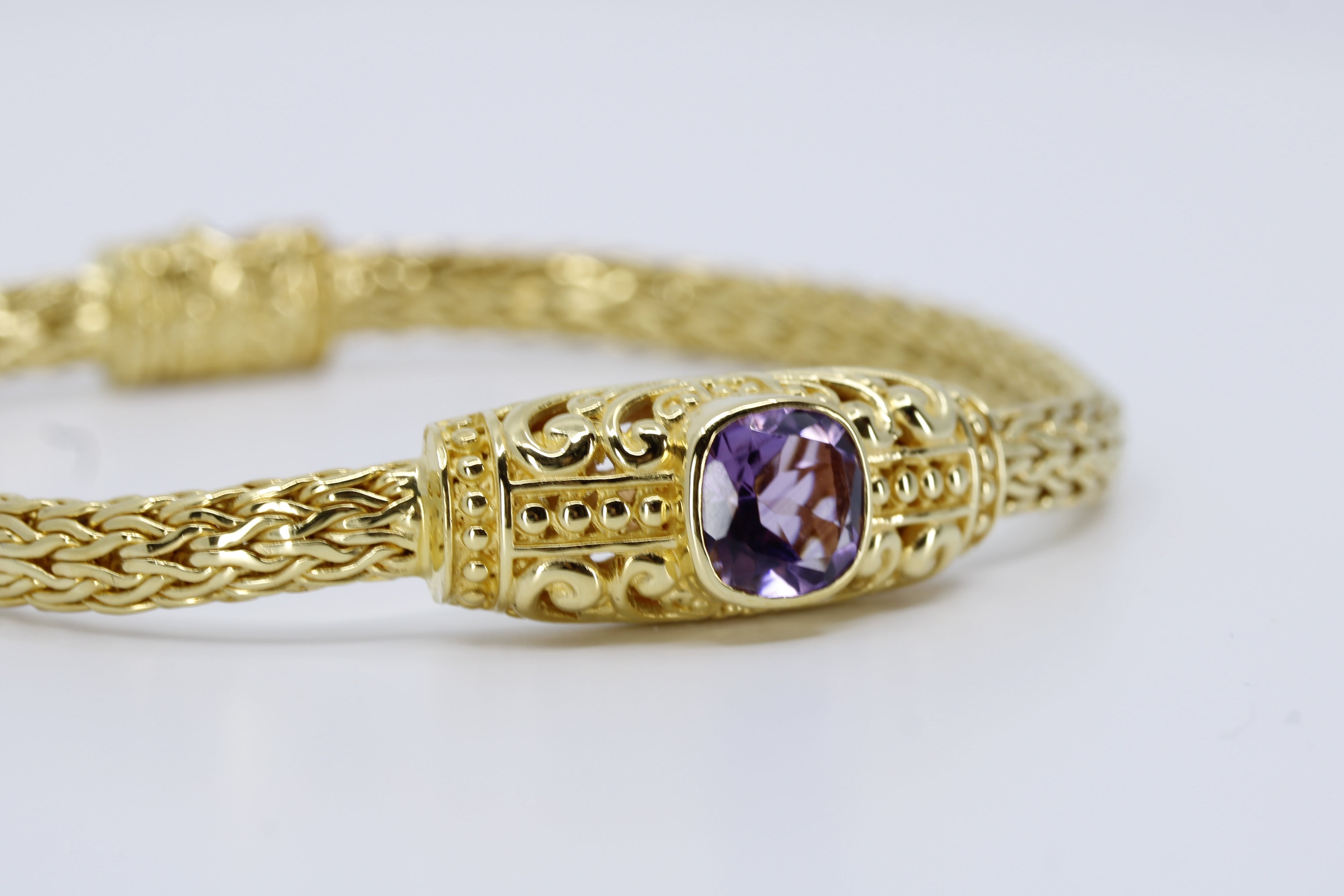 ALBA 18K Gold Vermeil Woven Station Bracelet with Amethyst