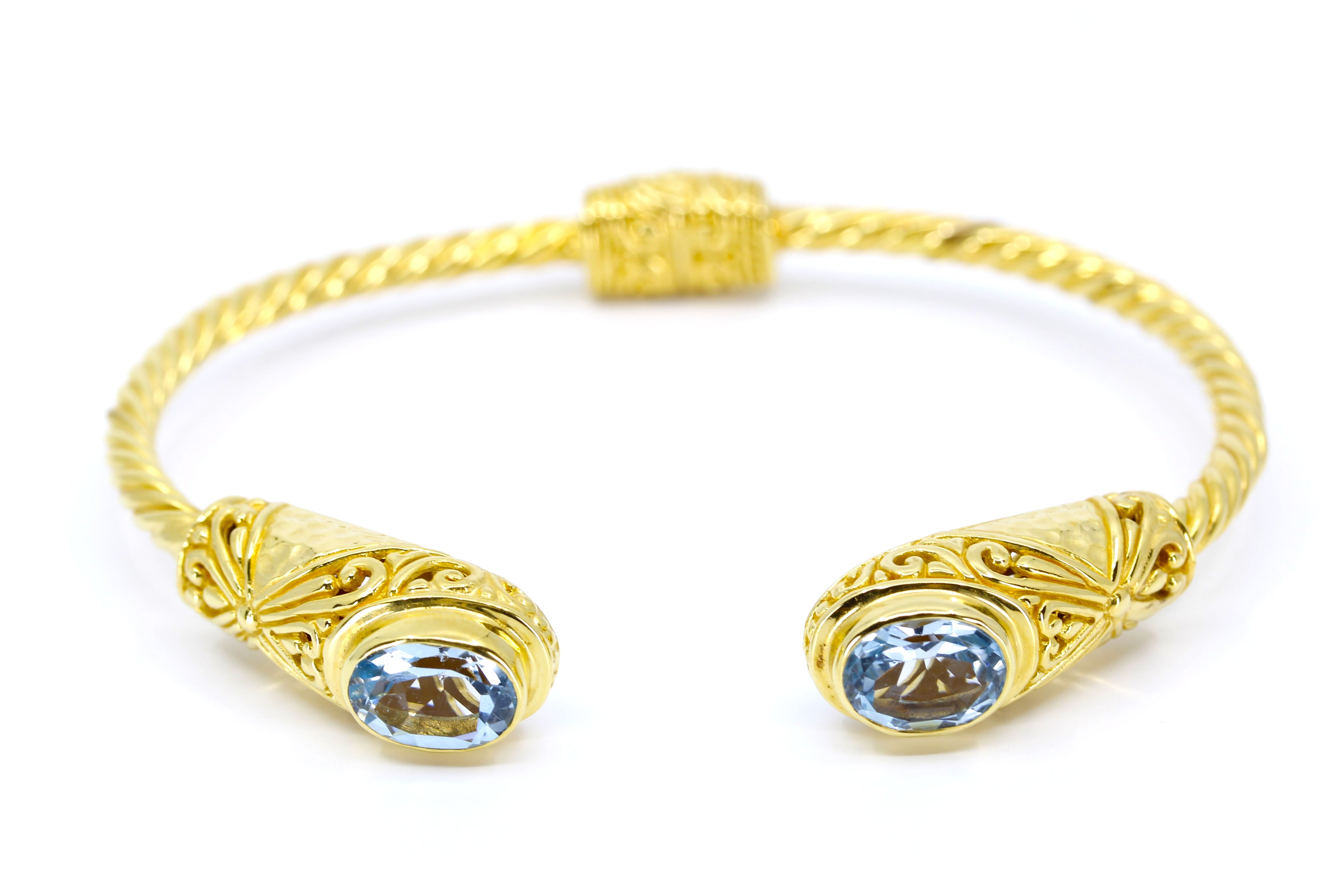 ALBA 18K Gold Vermeil Blue Topaz Rope Cuff Bracelet