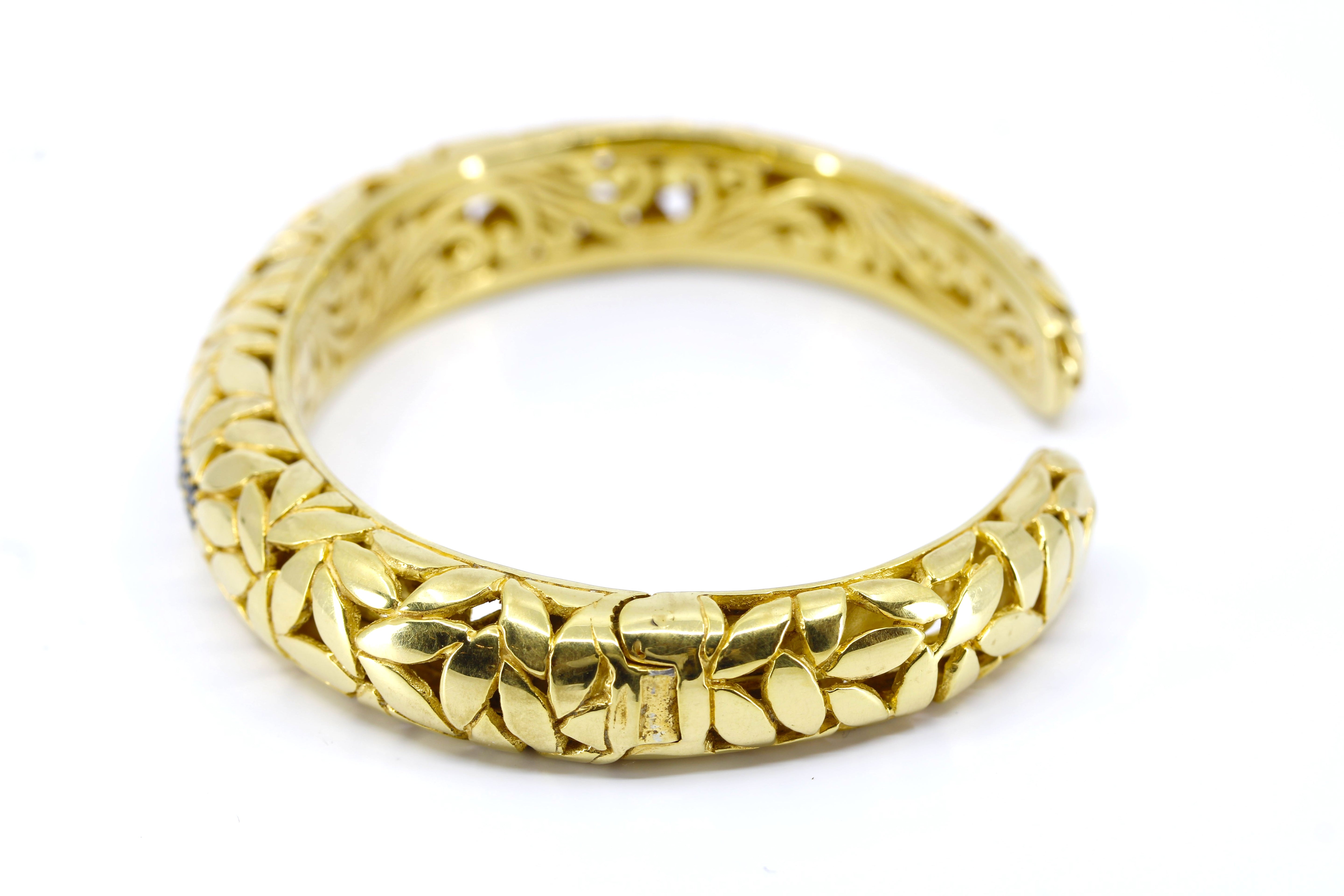 RAVENNA 18K Gold Vermeil Carved Cuff Bracelet with Black Spinel