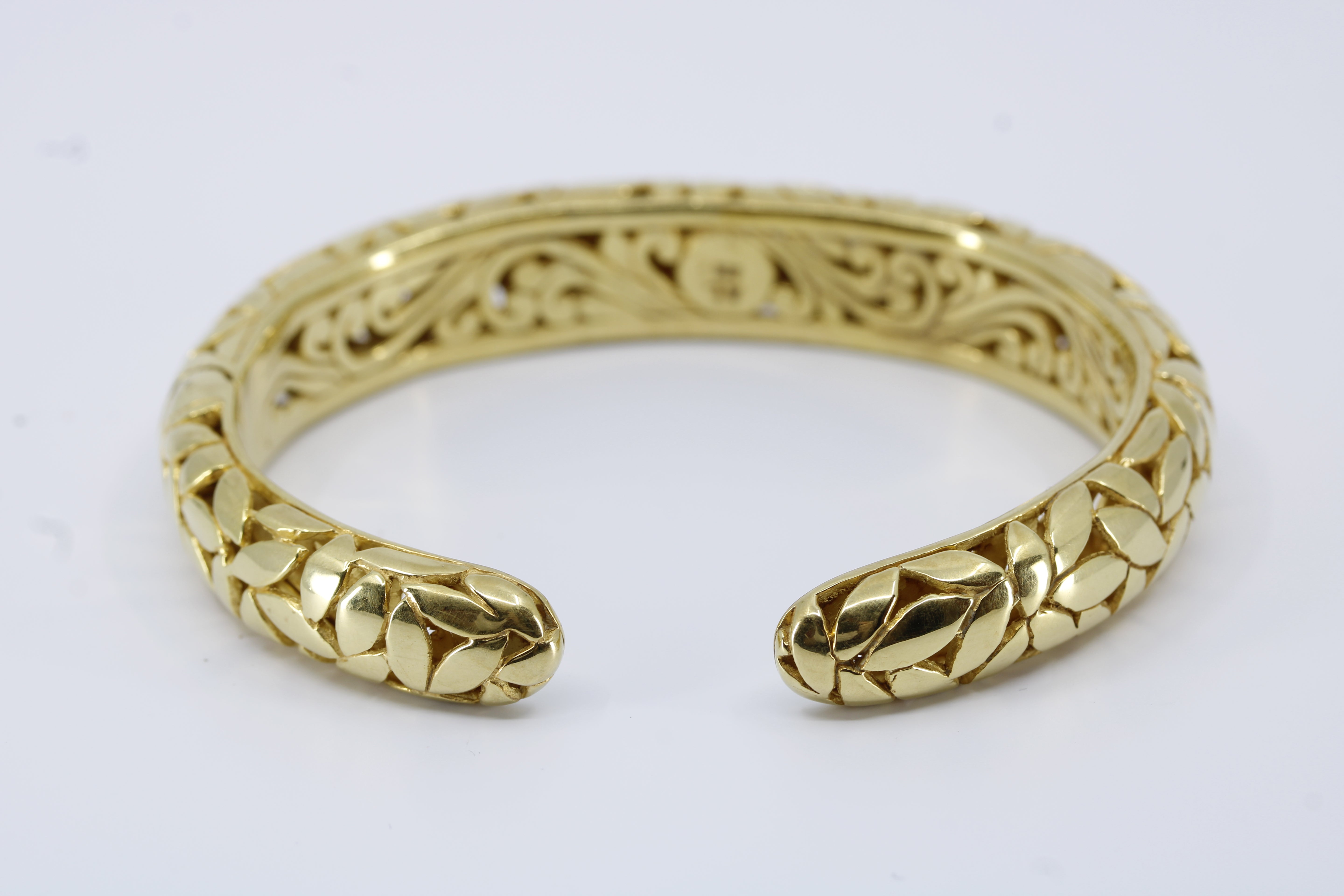 Casa Bali 18K Gold Vermeil Carved Cuff Bracelet with Black Spinel