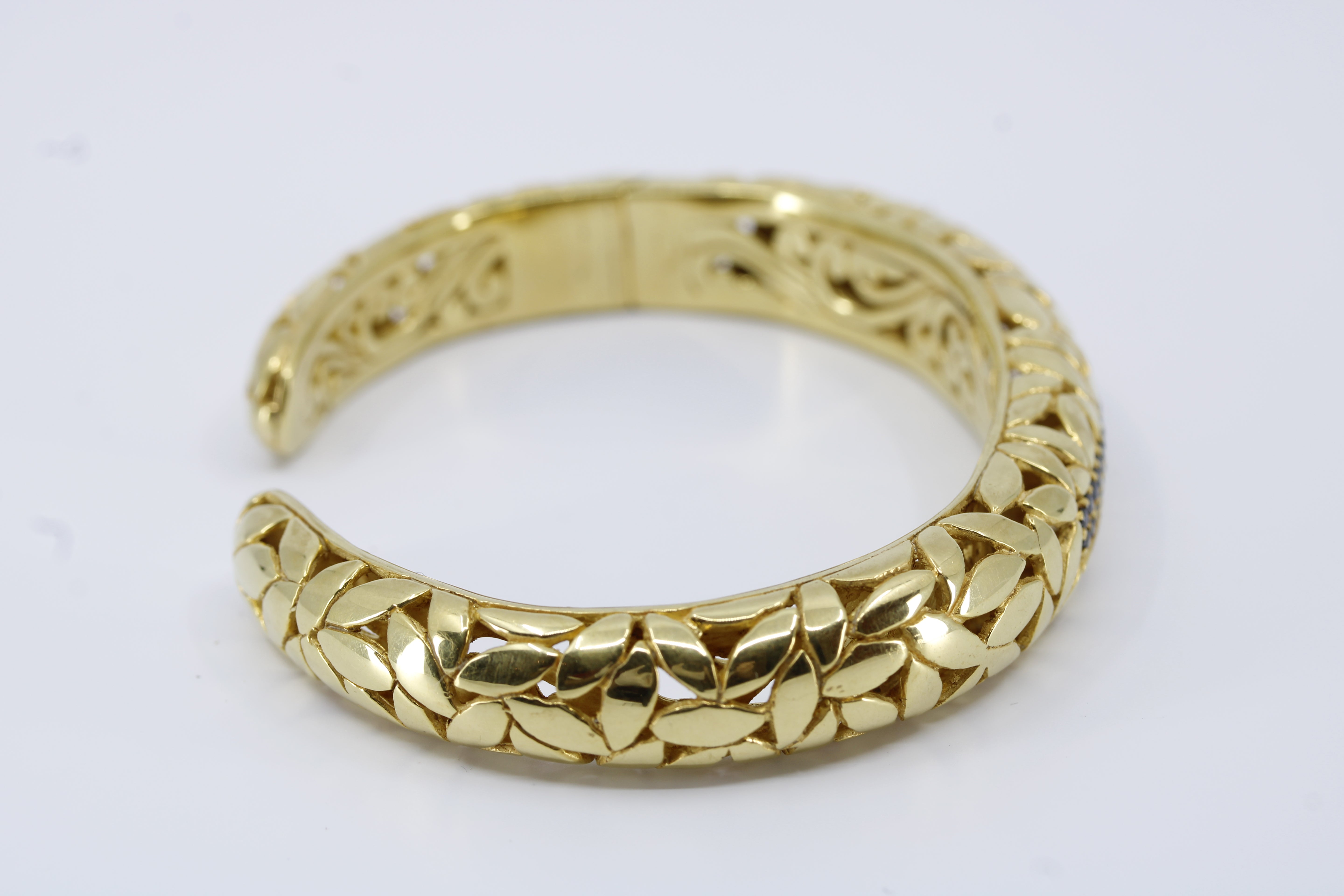 Casa Bali 18K Gold Vermeil Carved Cuff Bracelet with Black Spinel