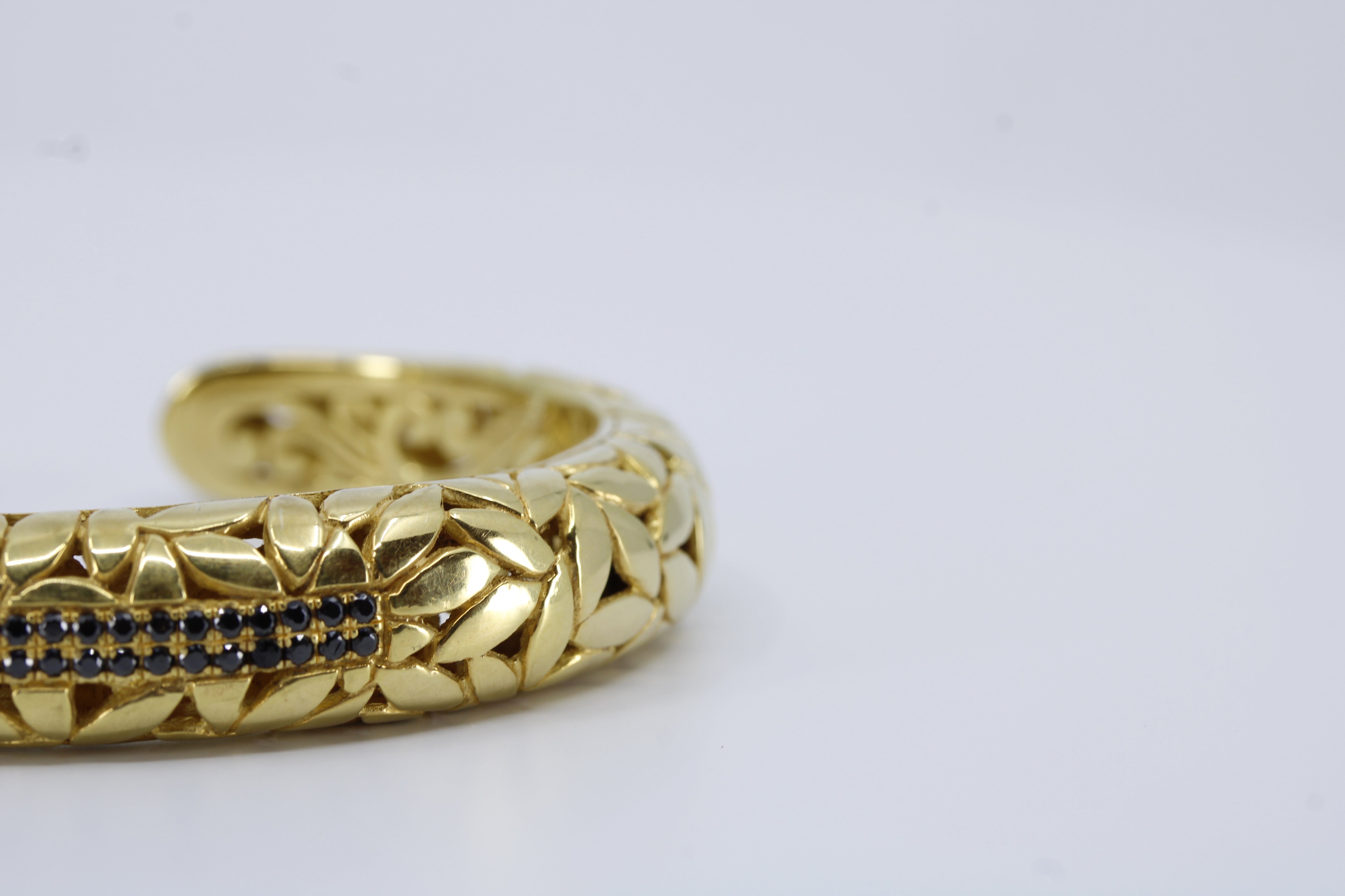 Casa Bali 18K Gold Vermeil Carved Cuff Bracelet with Black Spinel