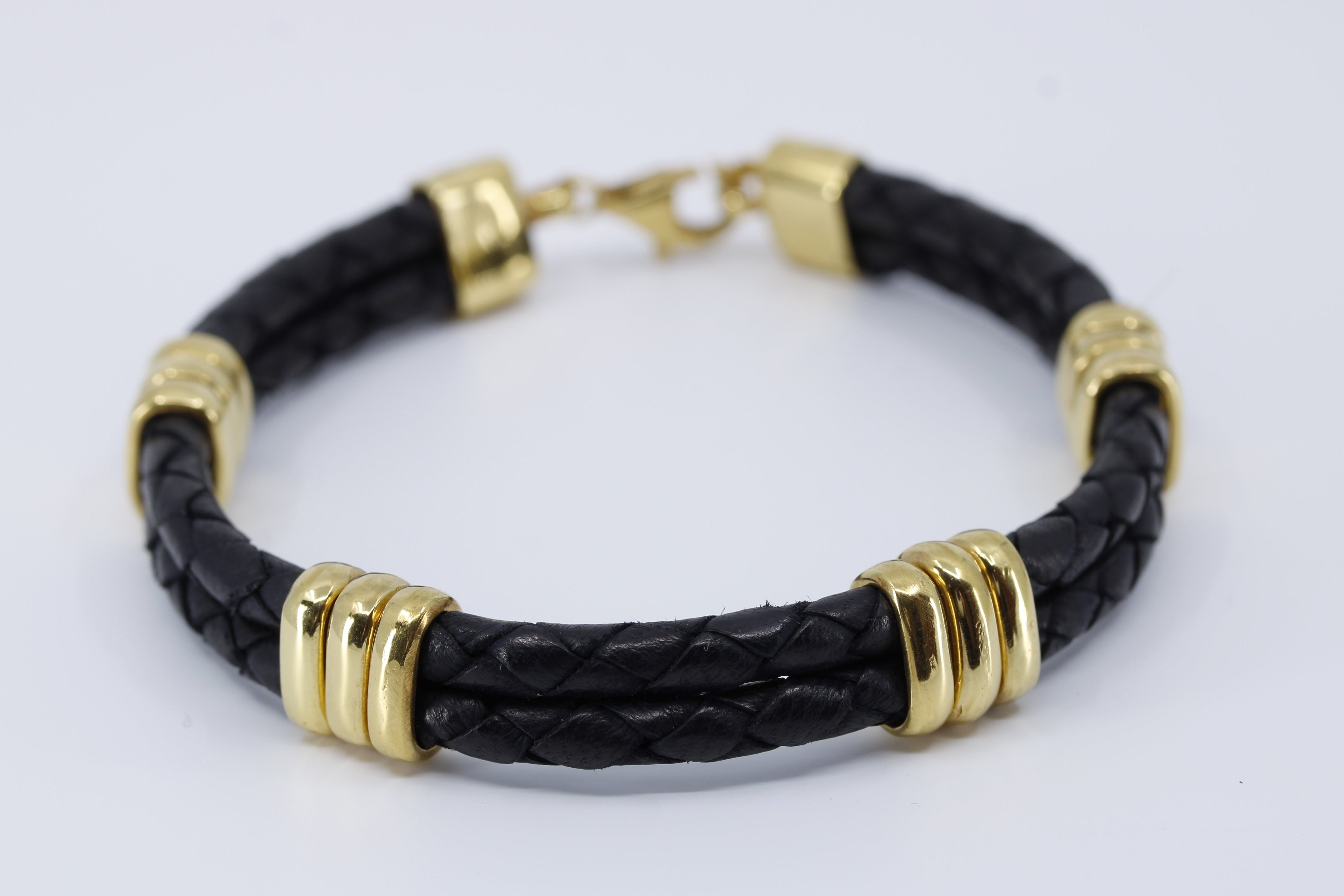 NOVA Braided Leather Bracelet with 18K Gold Vermeil Tri Accent