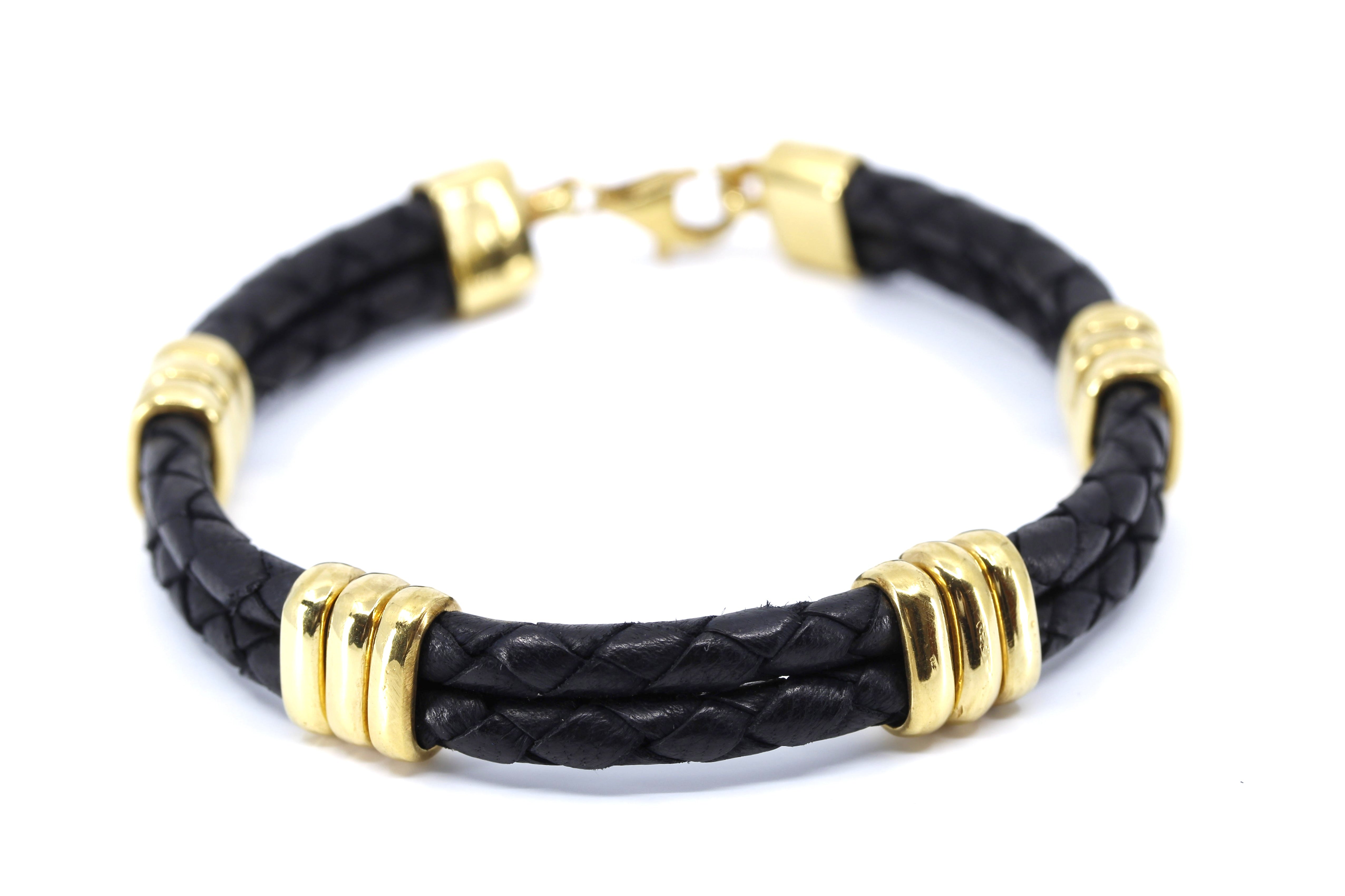 NOVA Braided Leather Bracelet with 18K Gold Vermeil Tri Accent