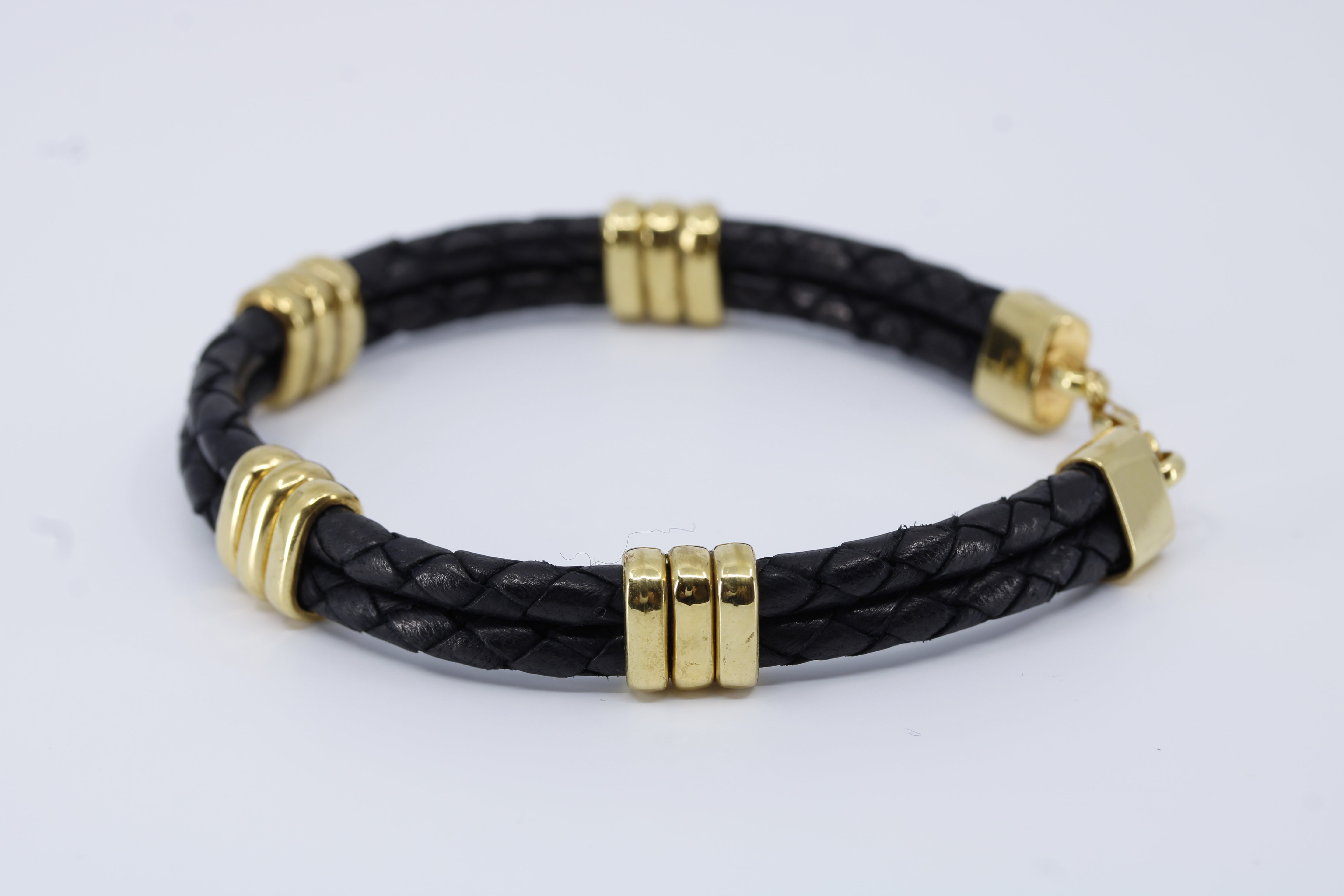 Braided Leather Bracelet with 18K Gold Vermeil Tri Accent