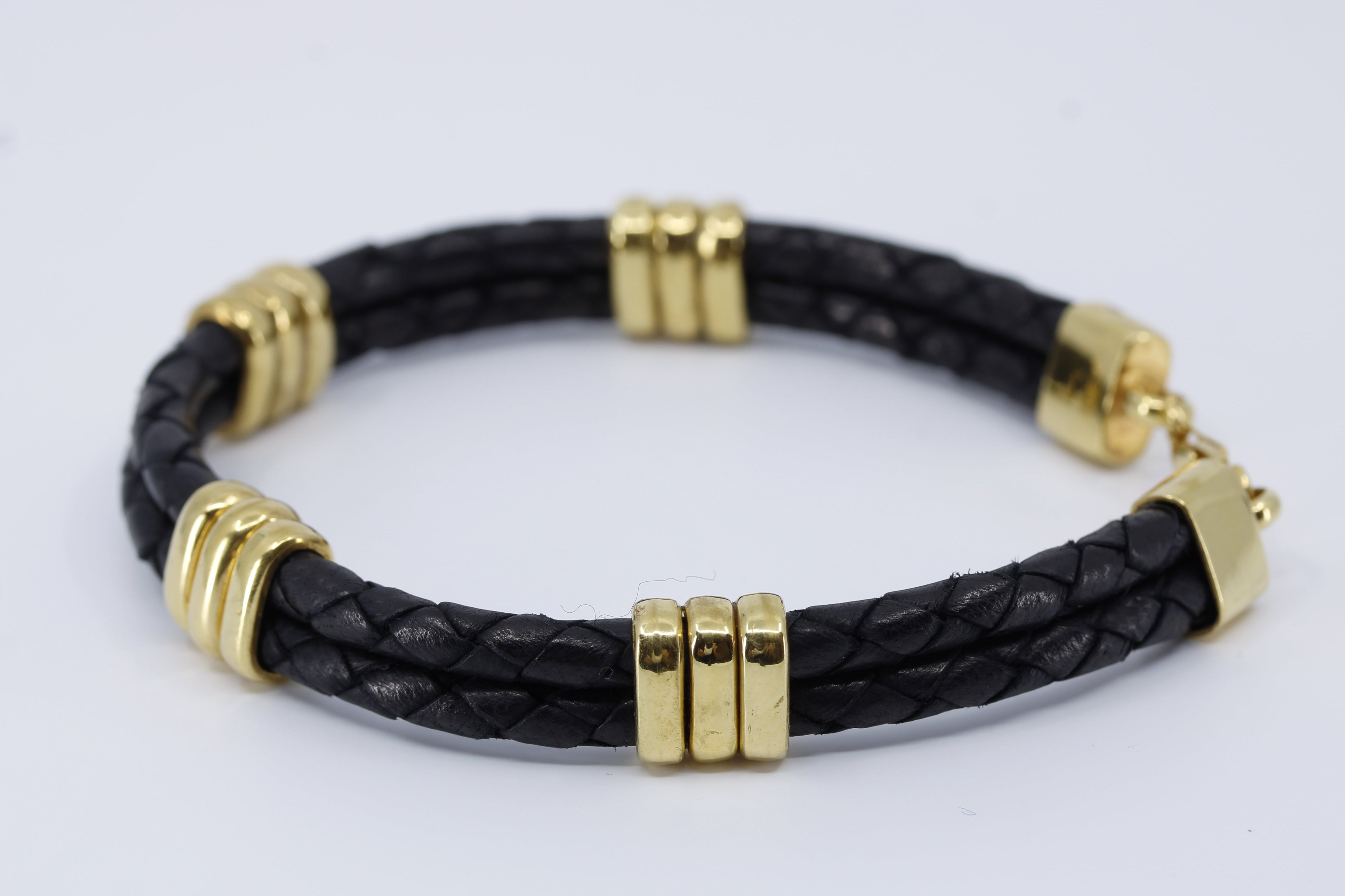 NOVA Braided Leather Bracelet with 18K Gold Vermeil Tri Accent