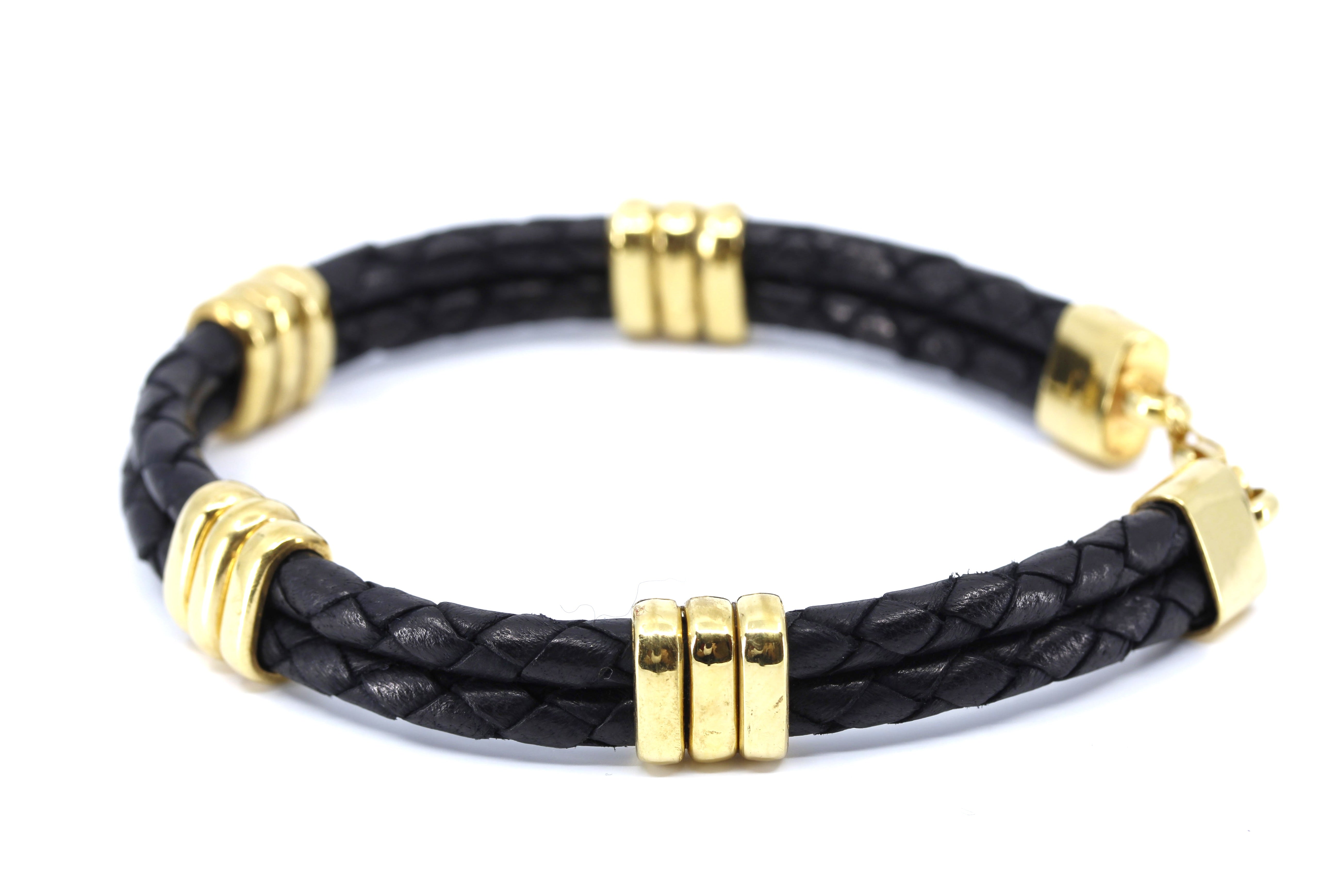 NOVA Braided Leather Bracelet with 18K Gold Vermeil Tri Accent