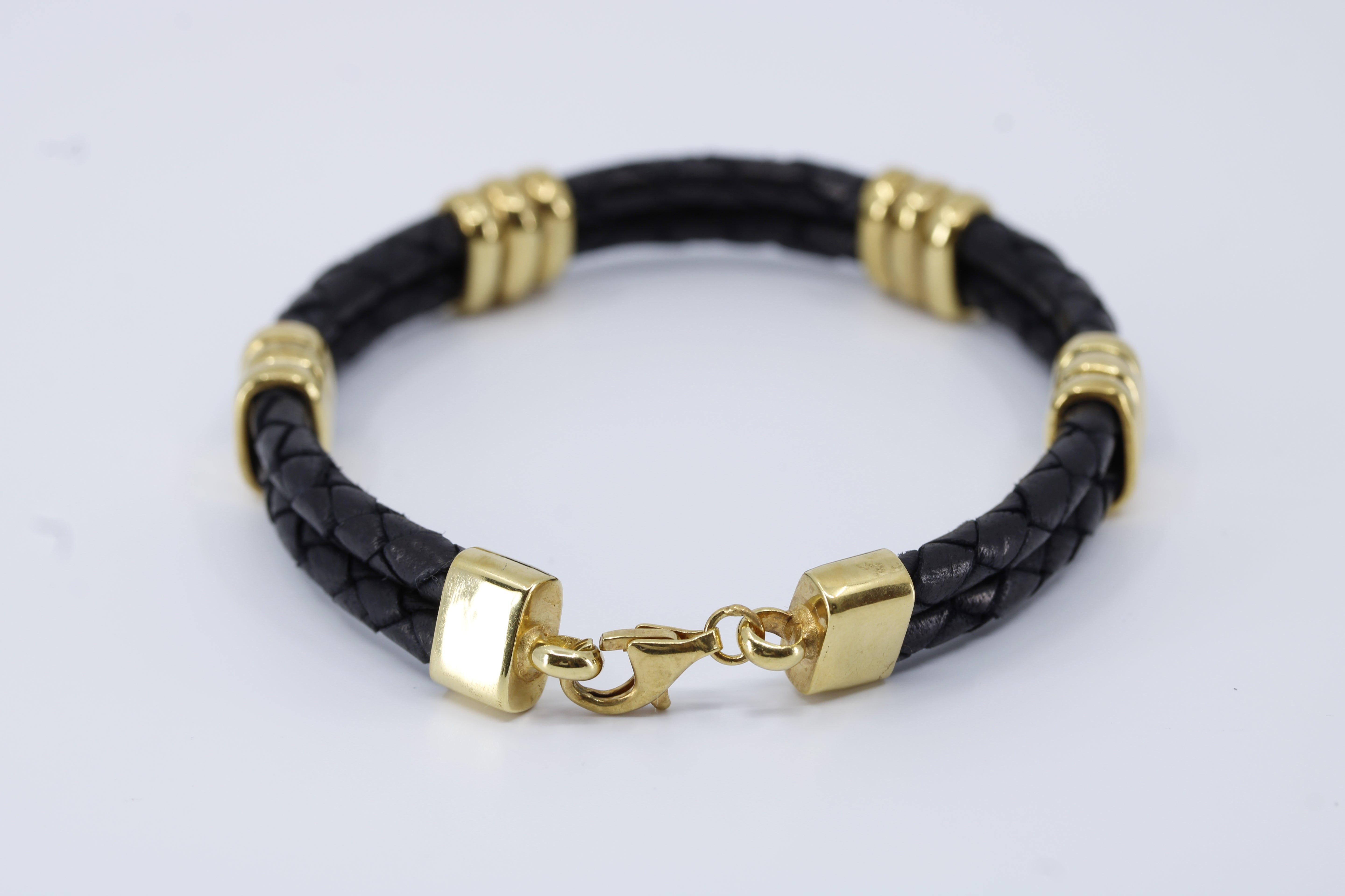 Braided Leather Bracelet with 18K Gold Vermeil Tri Accent