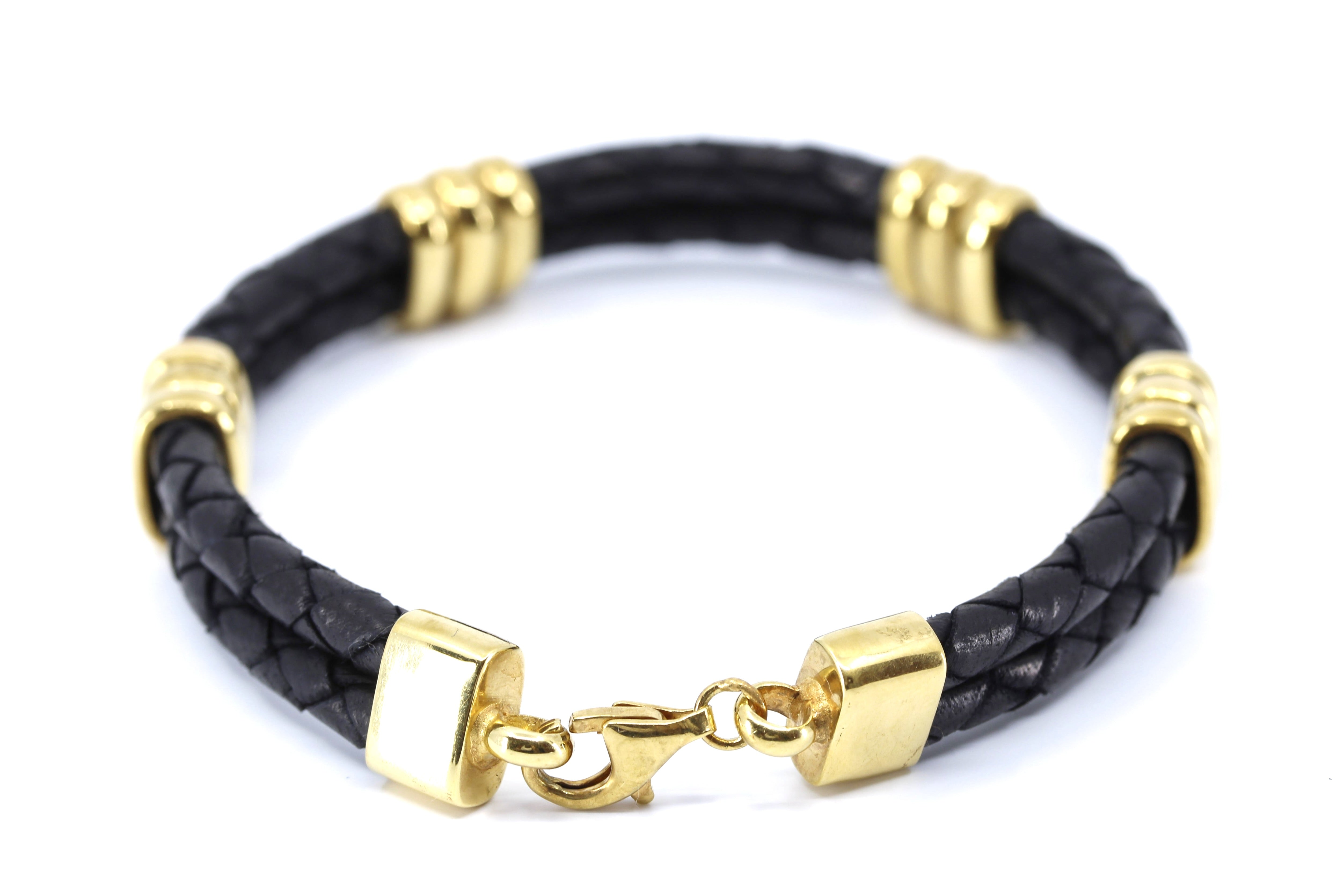 NOVA Braided Leather Bracelet with 18K Gold Vermeil Tri Accent