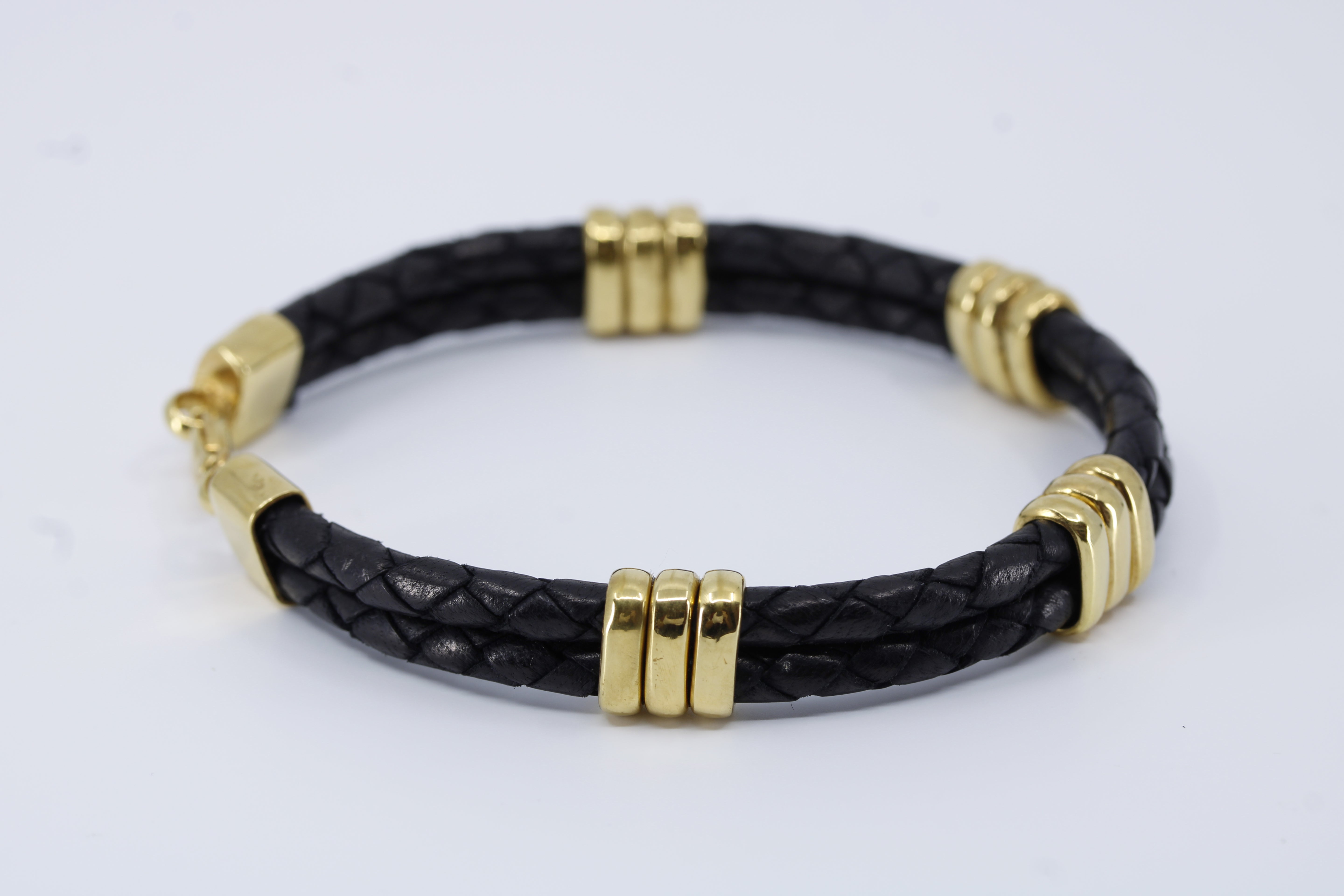 Braided Leather Bracelet with 18K Gold Vermeil Tri Accent