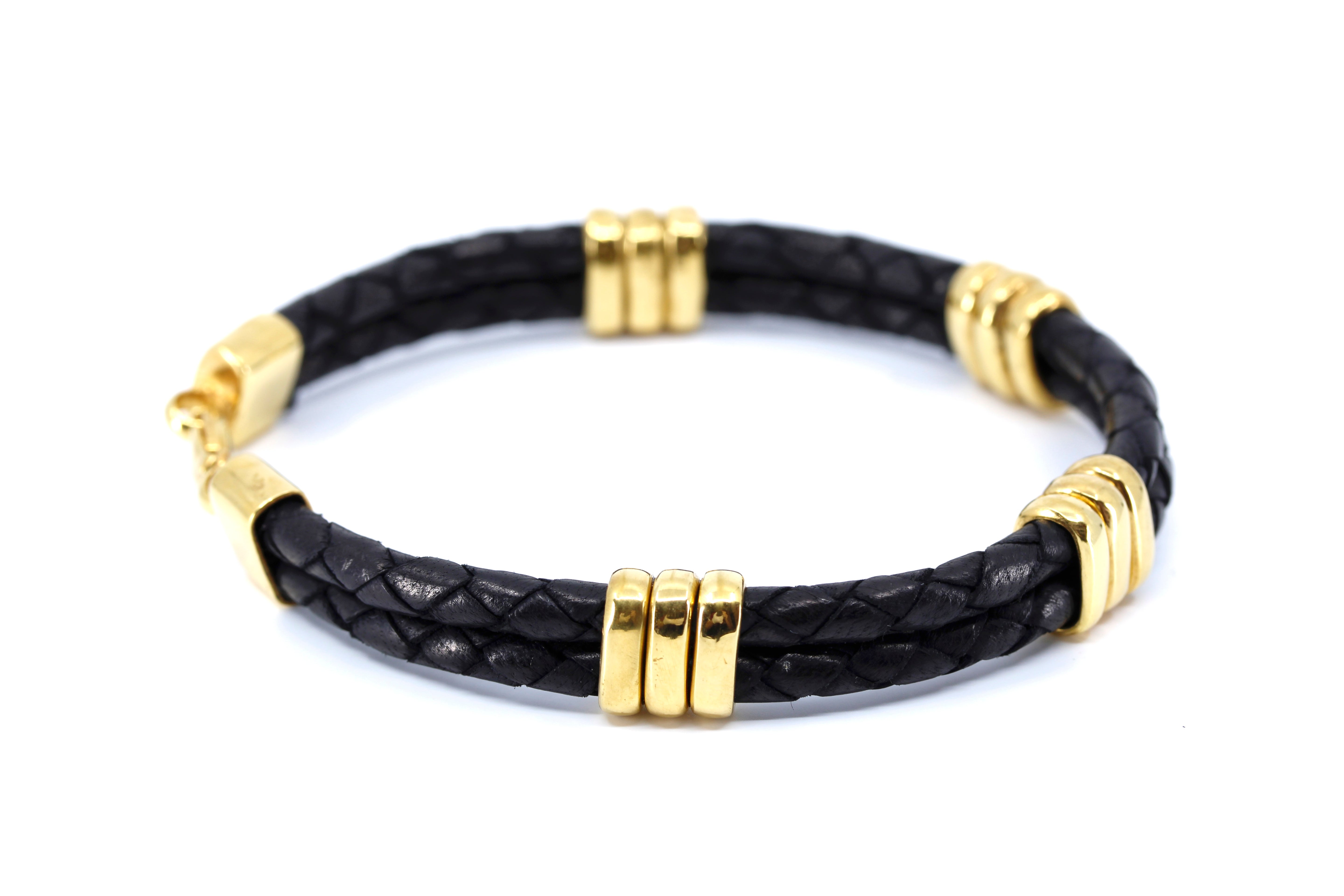 NOVA Braided Leather Bracelet with 18K Gold Vermeil Tri Accent