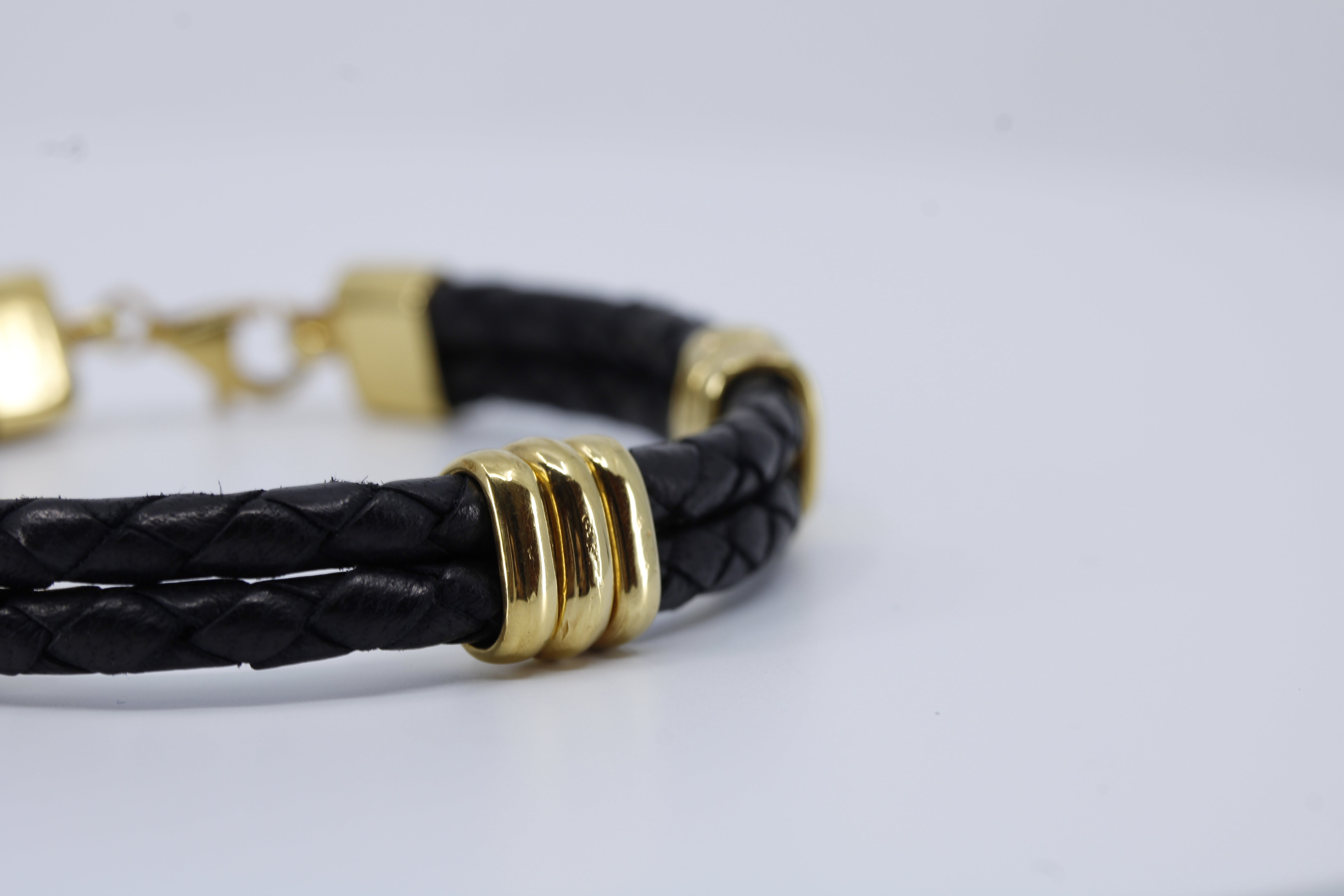 Braided Leather Bracelet with 18K Gold Vermeil Tri Accent
