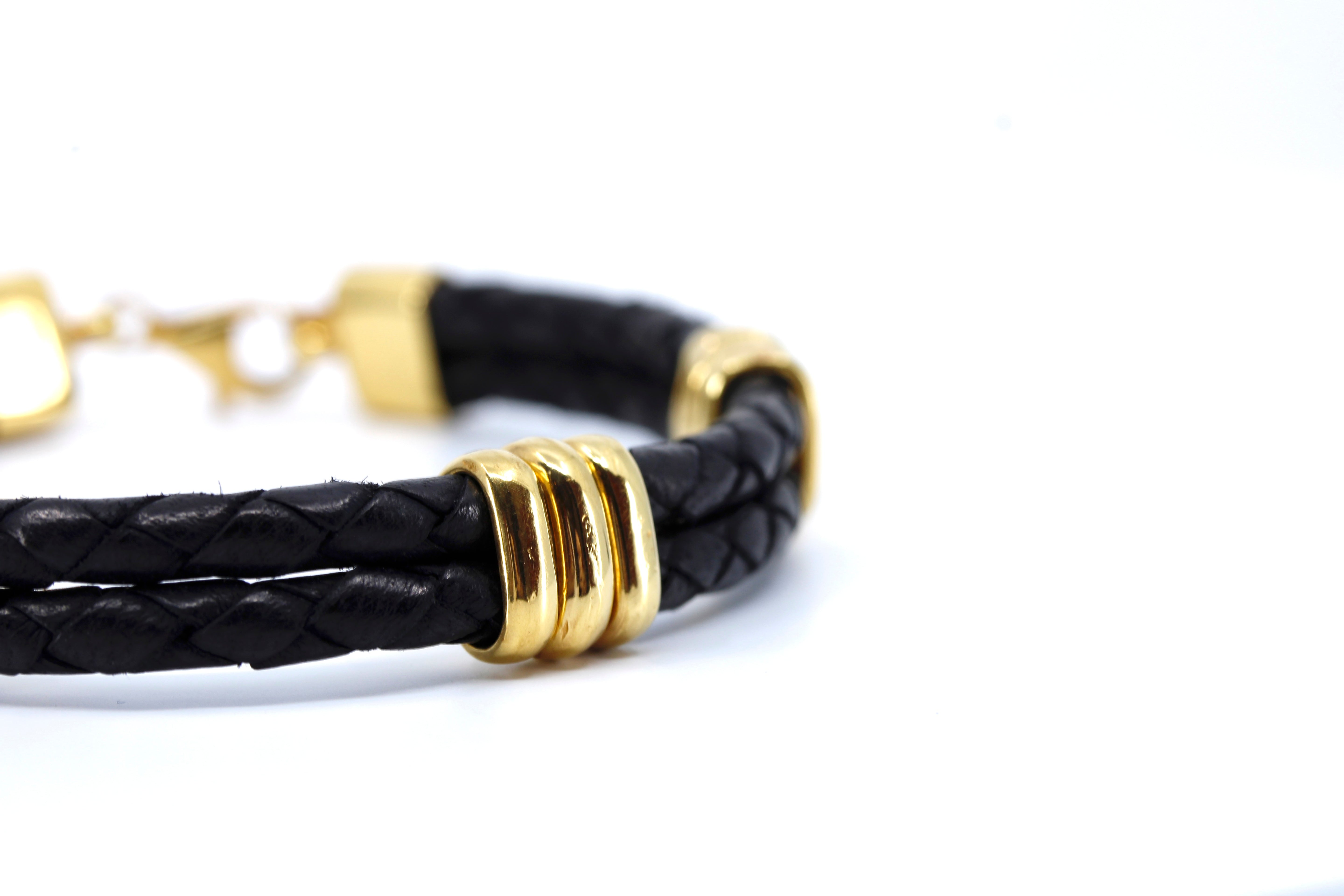 NOVA Braided Leather Bracelet with 18K Gold Vermeil Tri Accent