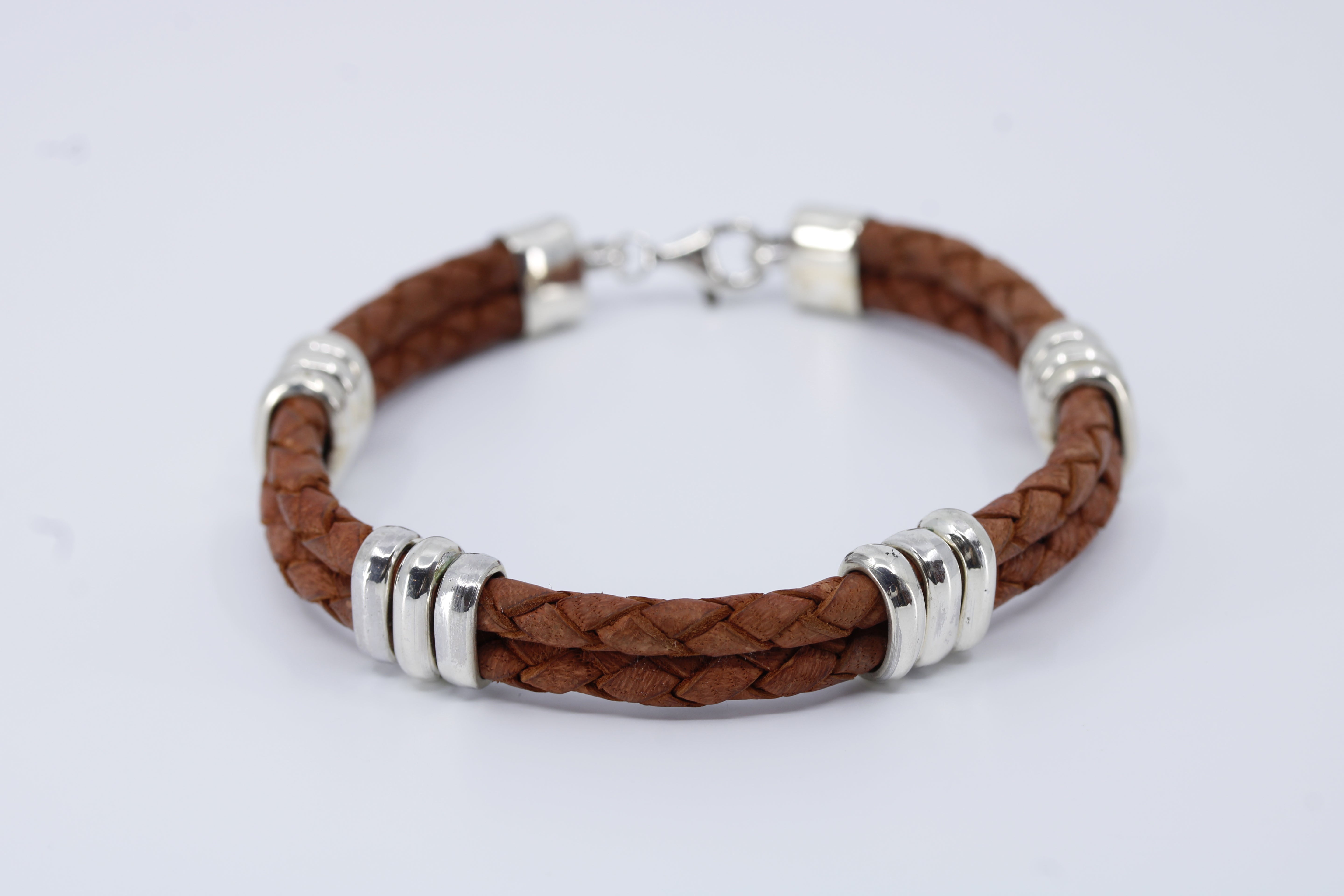 Braided Leather Bracelet with Tri Accent