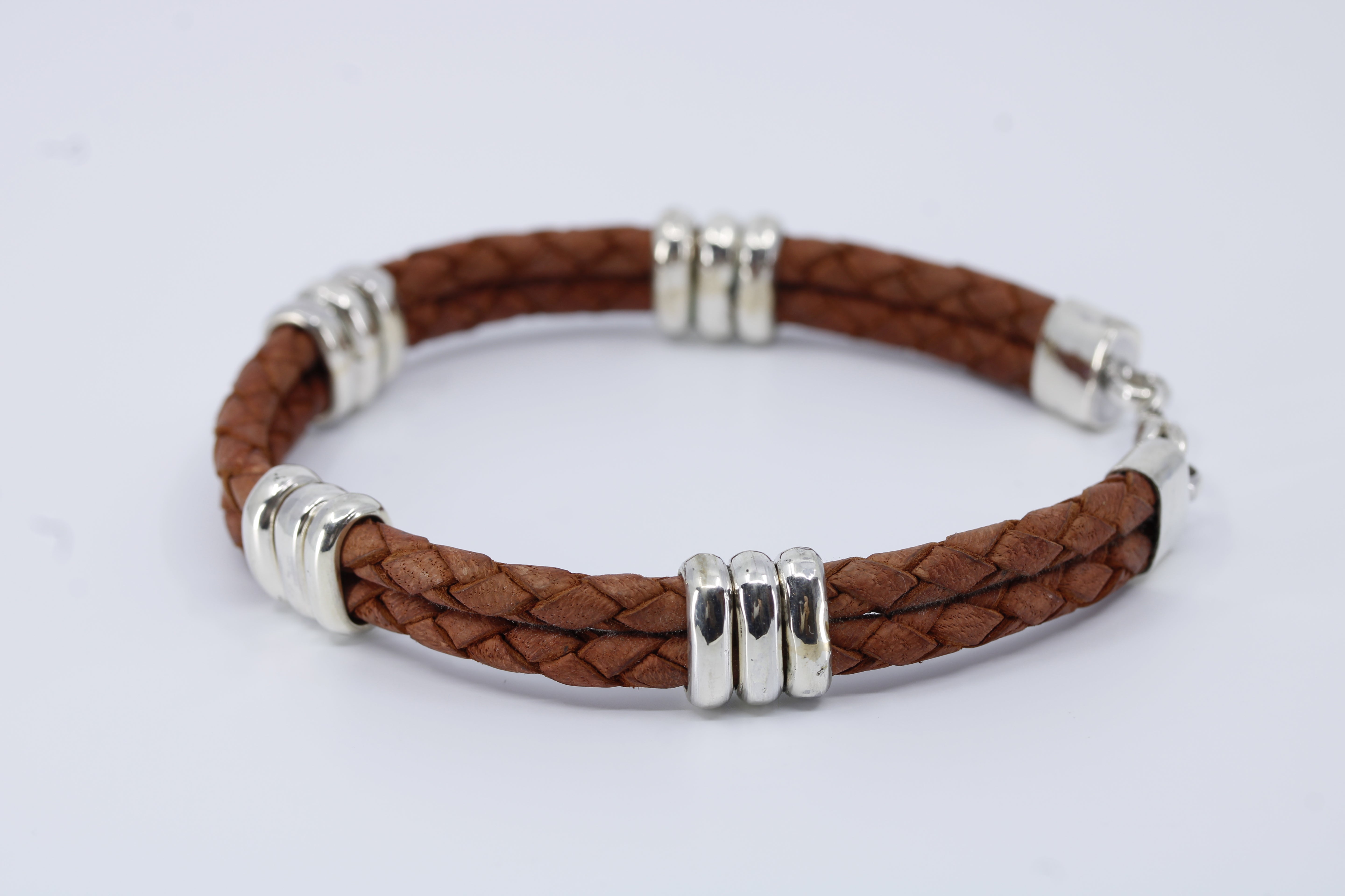 Braided Leather Bracelet with Tri Accent