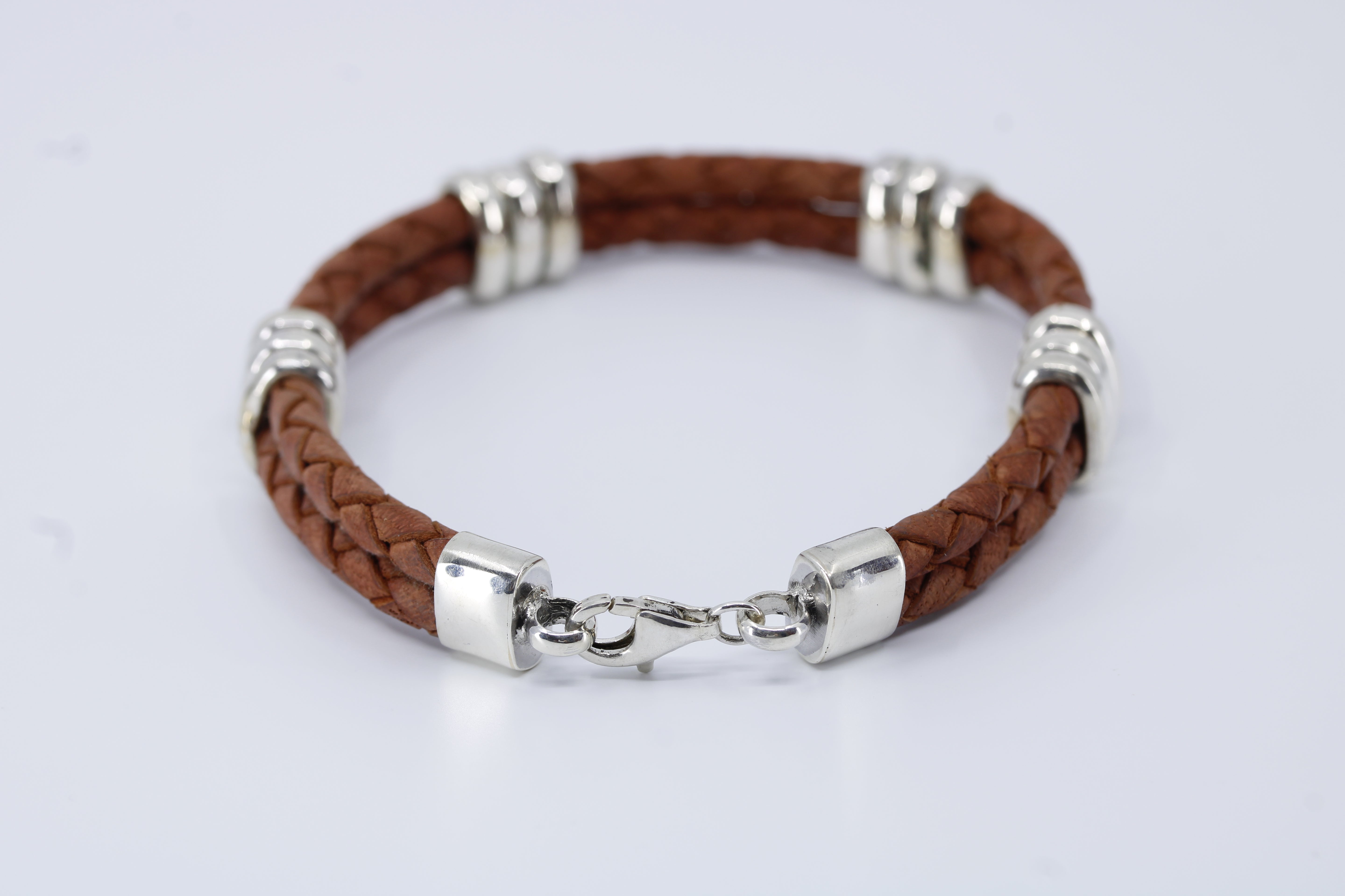 Braided Leather Bracelet with Tri Accent